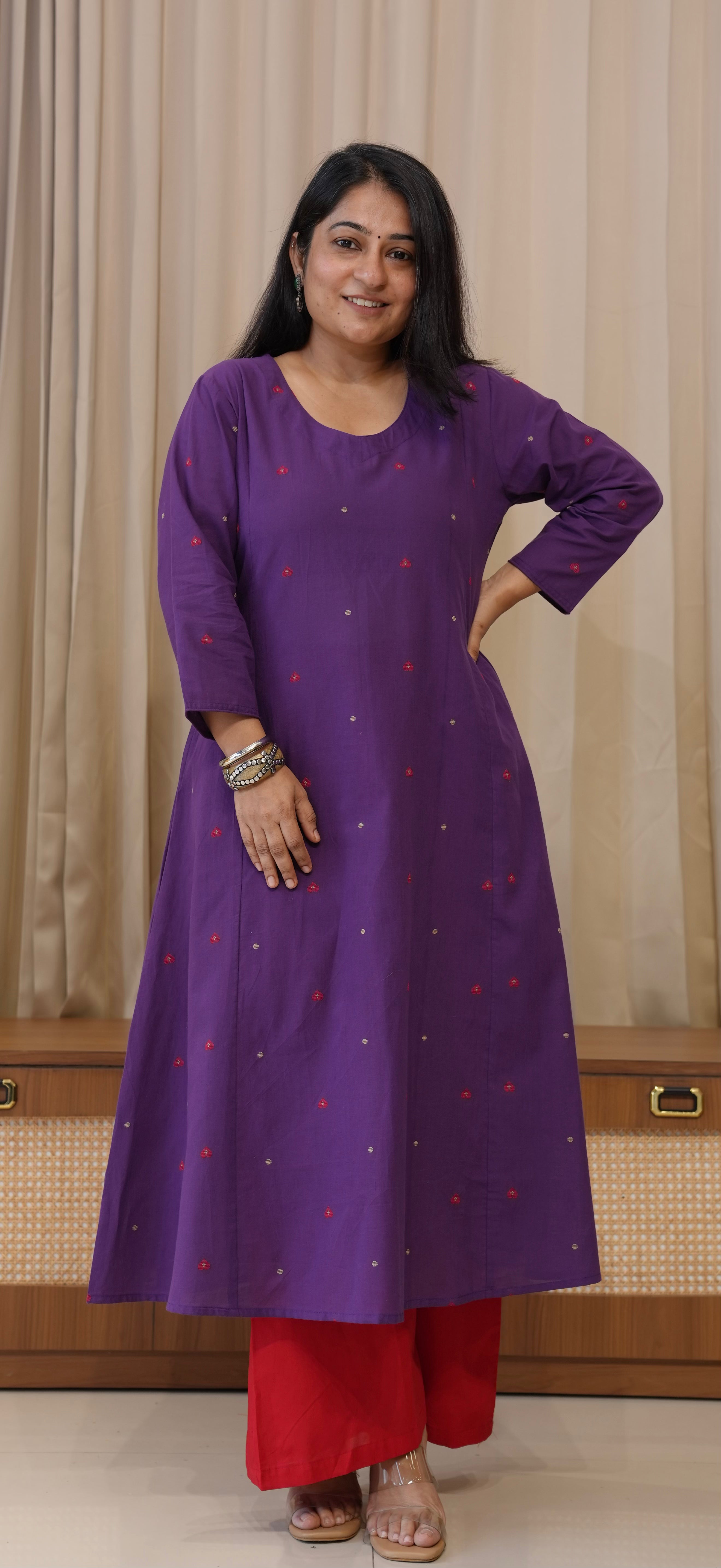 Hearts Handwoven Cotton Kurta - Purple