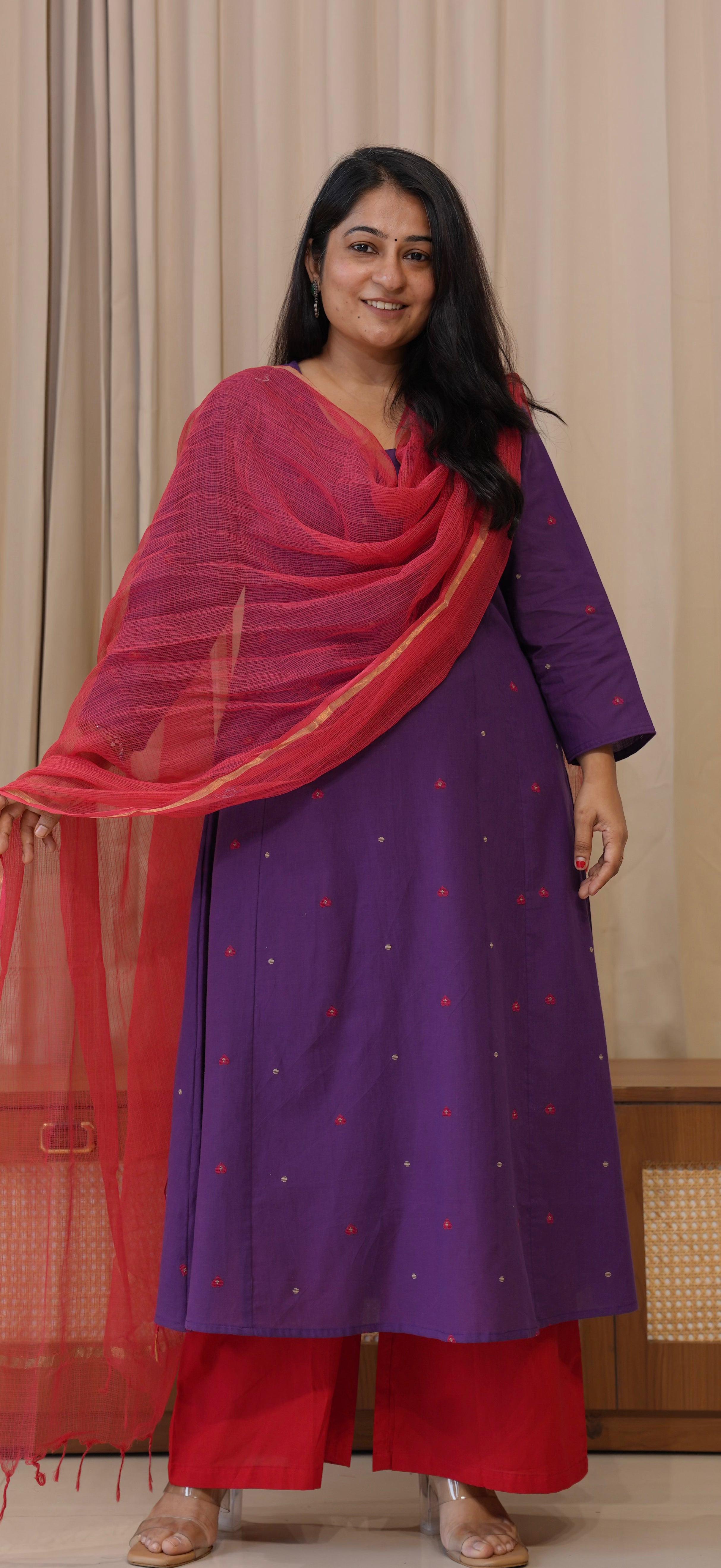 Hearts Handwoven Cotton Kurta - Purple
