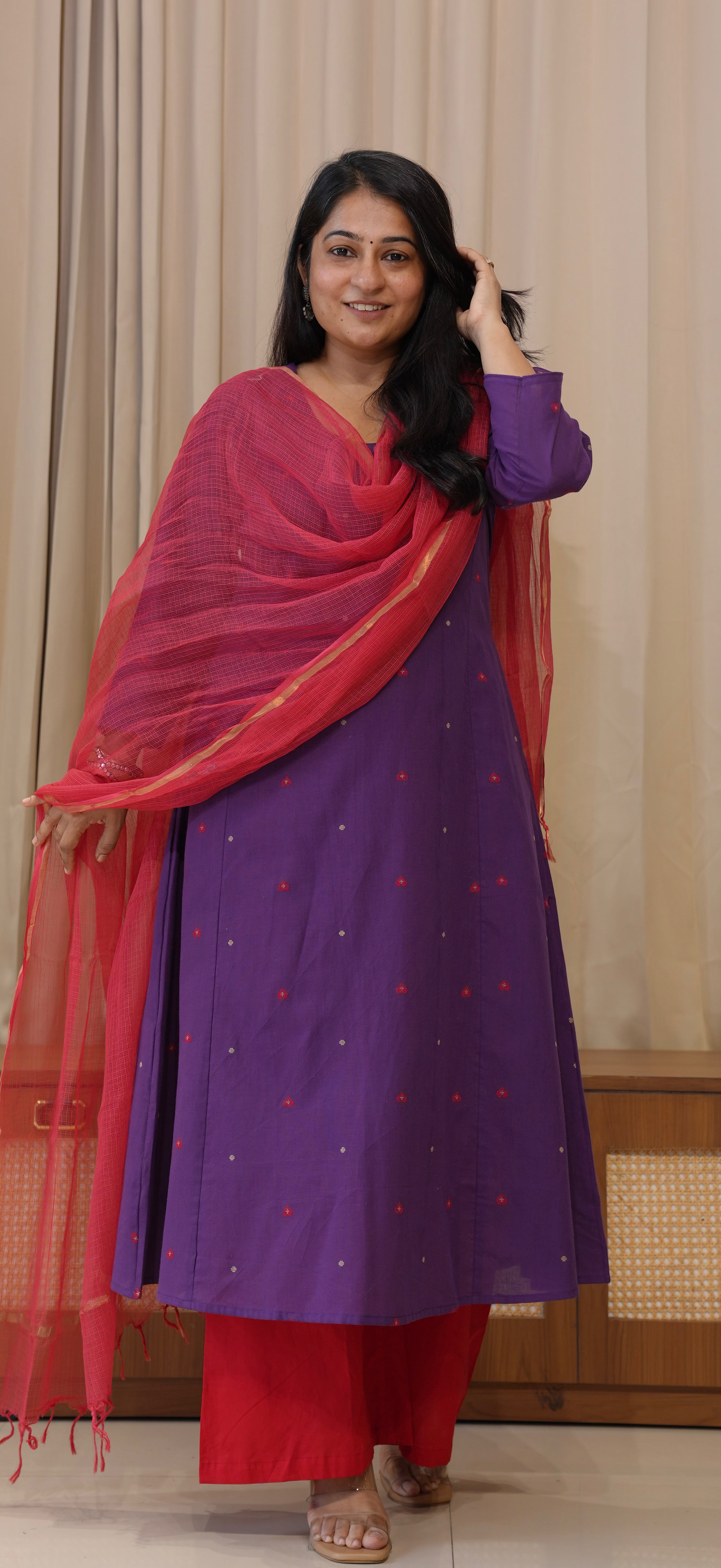 Hearts Handwoven Cotton Kurta - Purple