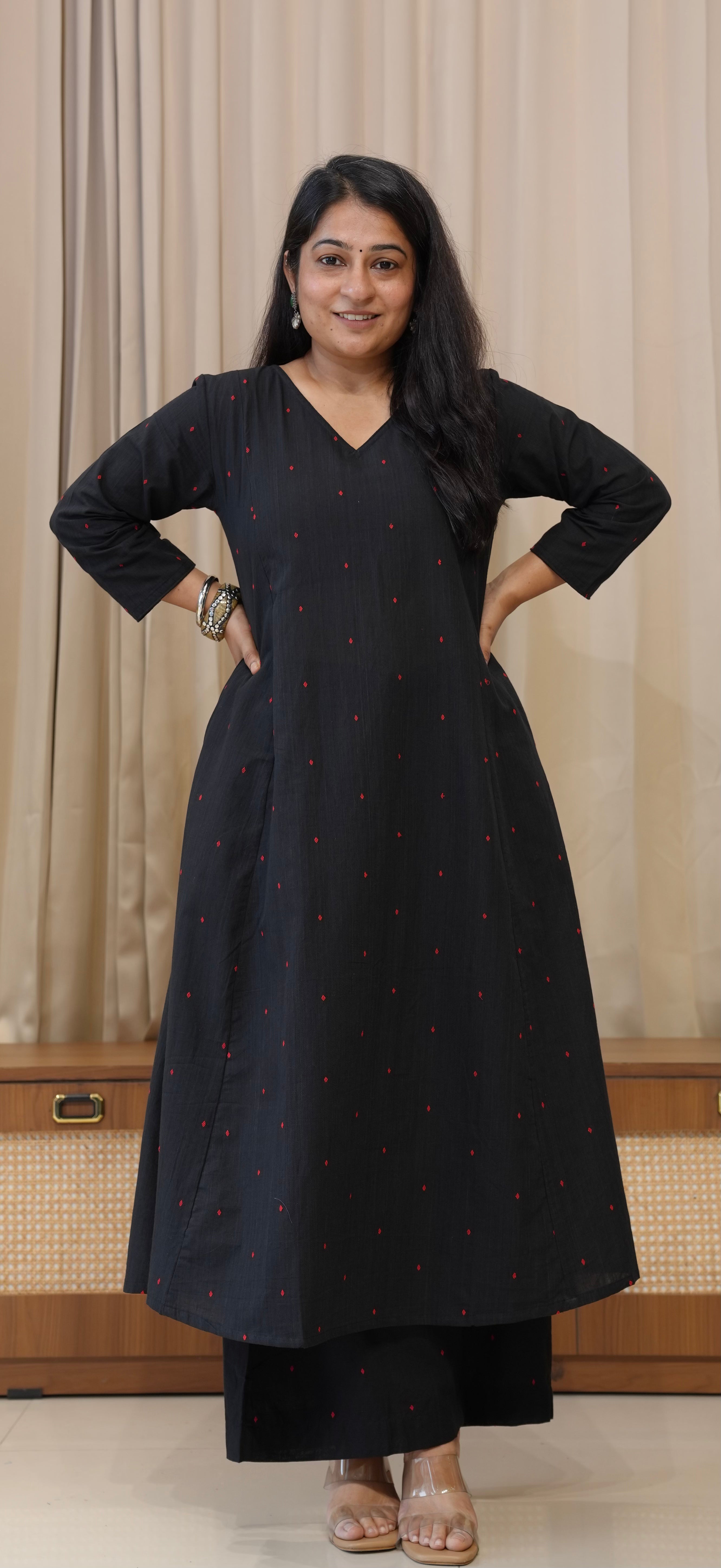 Aiza Handwoven Cotton Kurta - Black