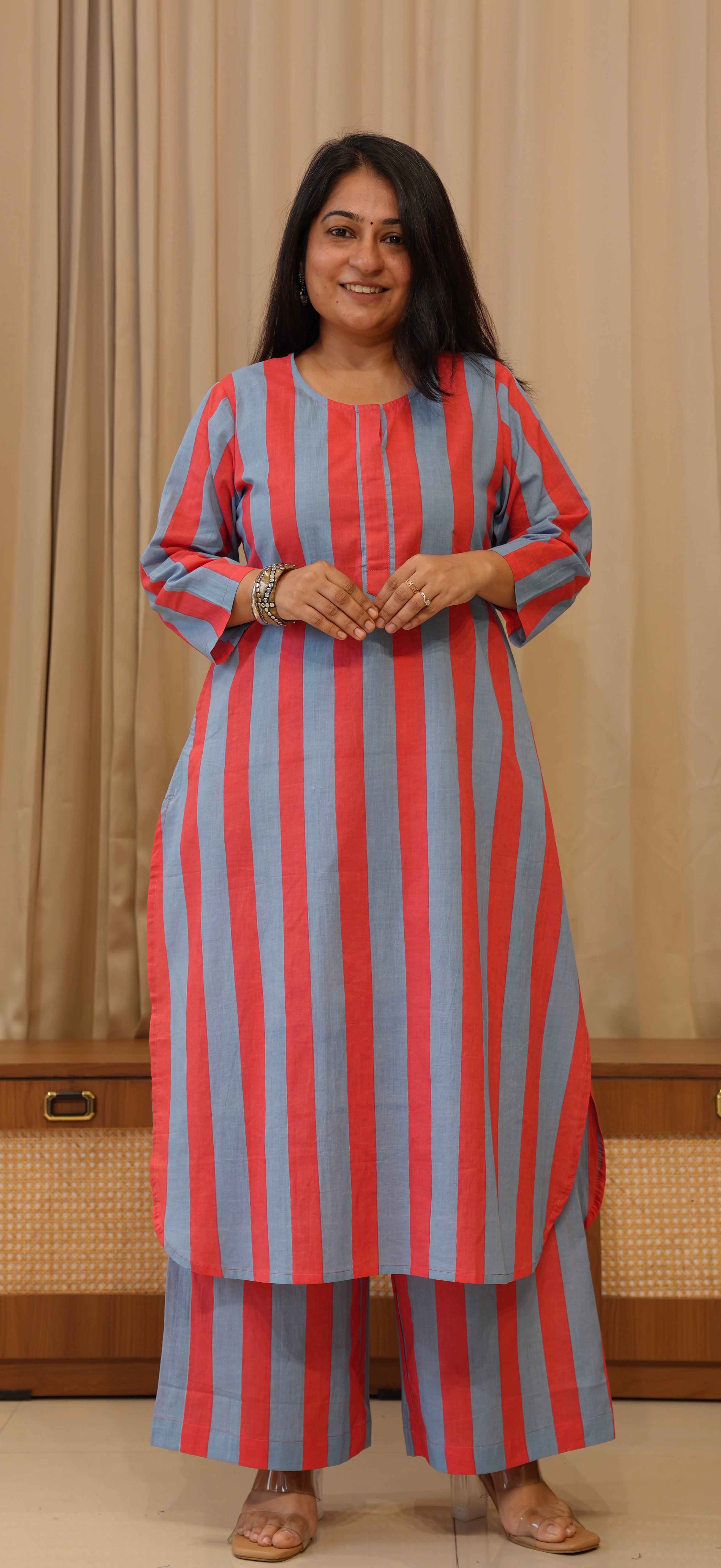 Blue/Red Stripes Cotton Co-ord Set