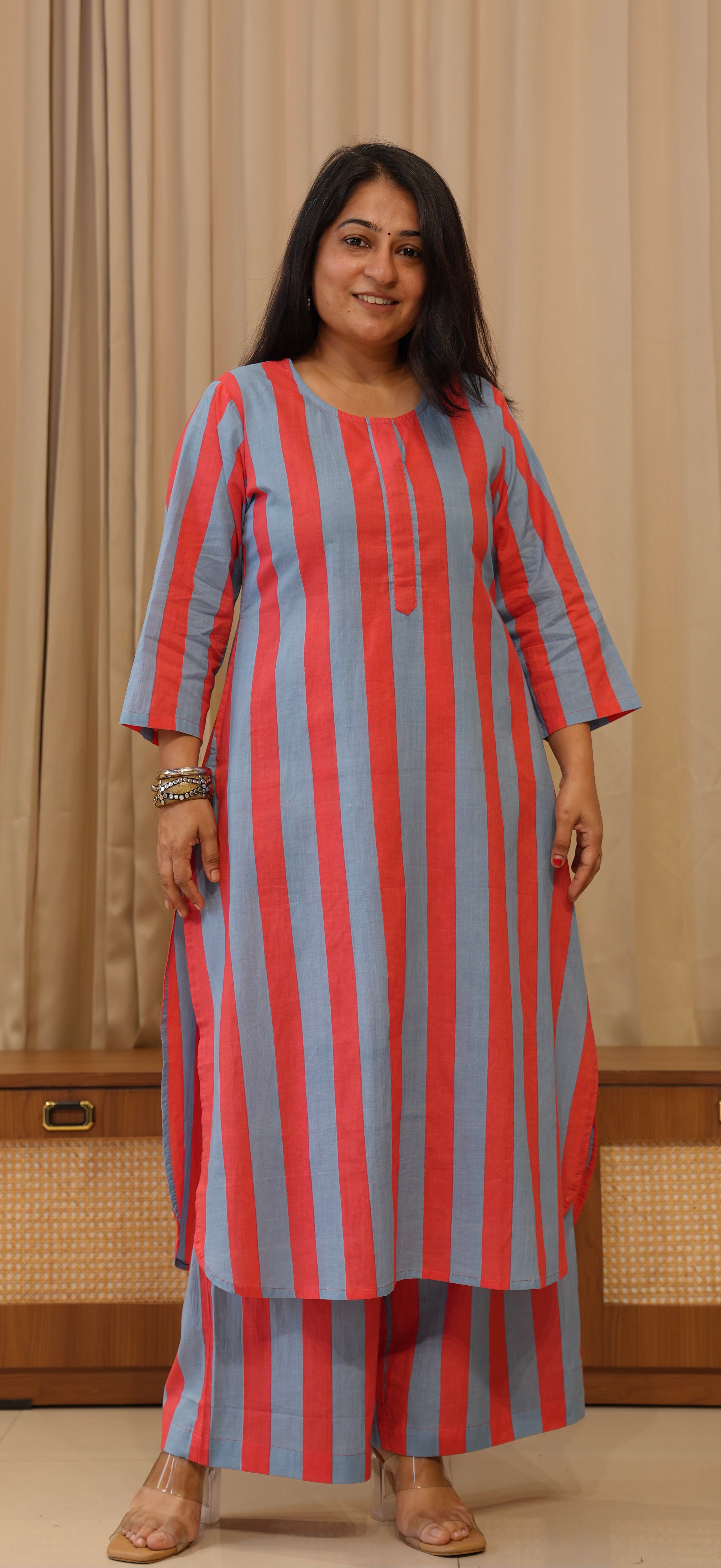 Blue/Red Stripes Cotton Co-ord Set