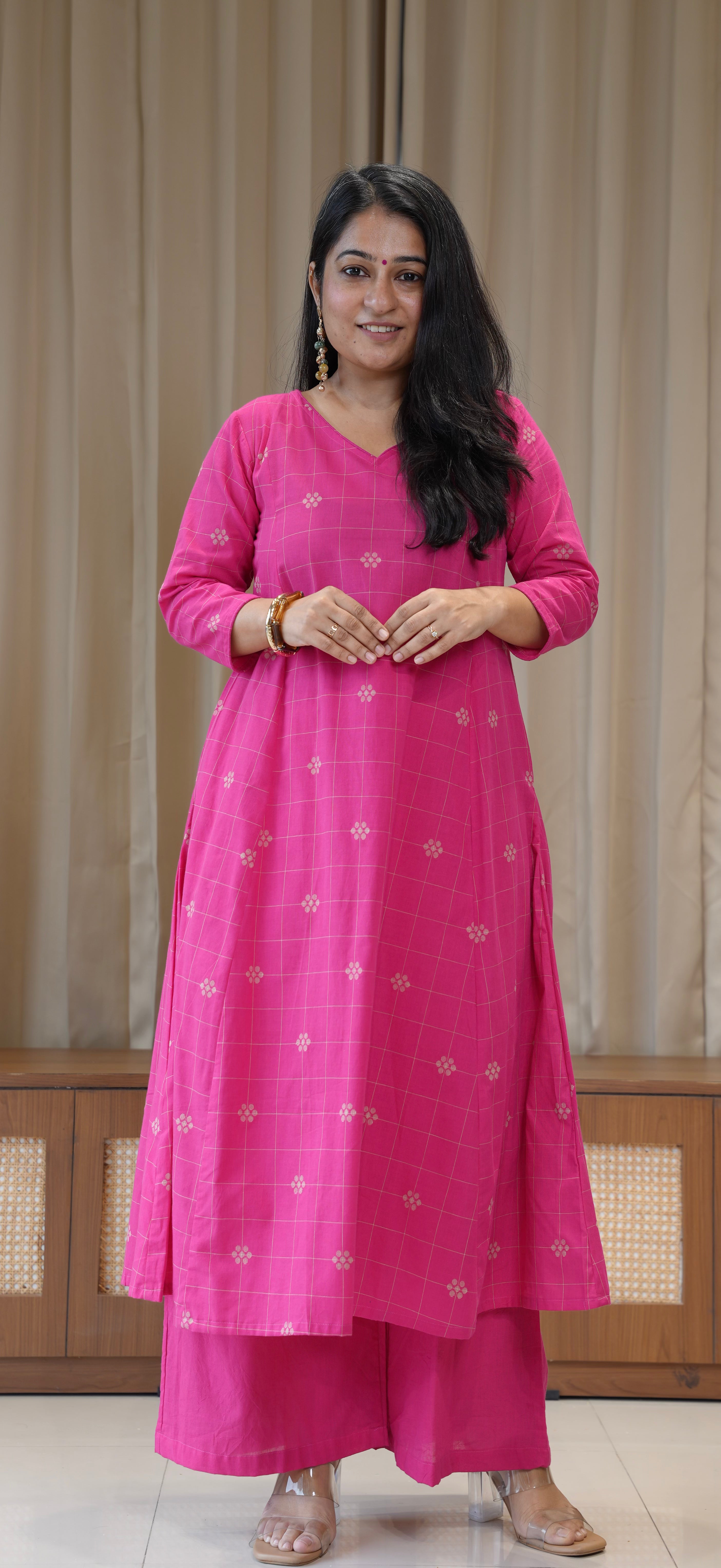 Aadhya Handwoven Cotton Kurta - Rani Pink