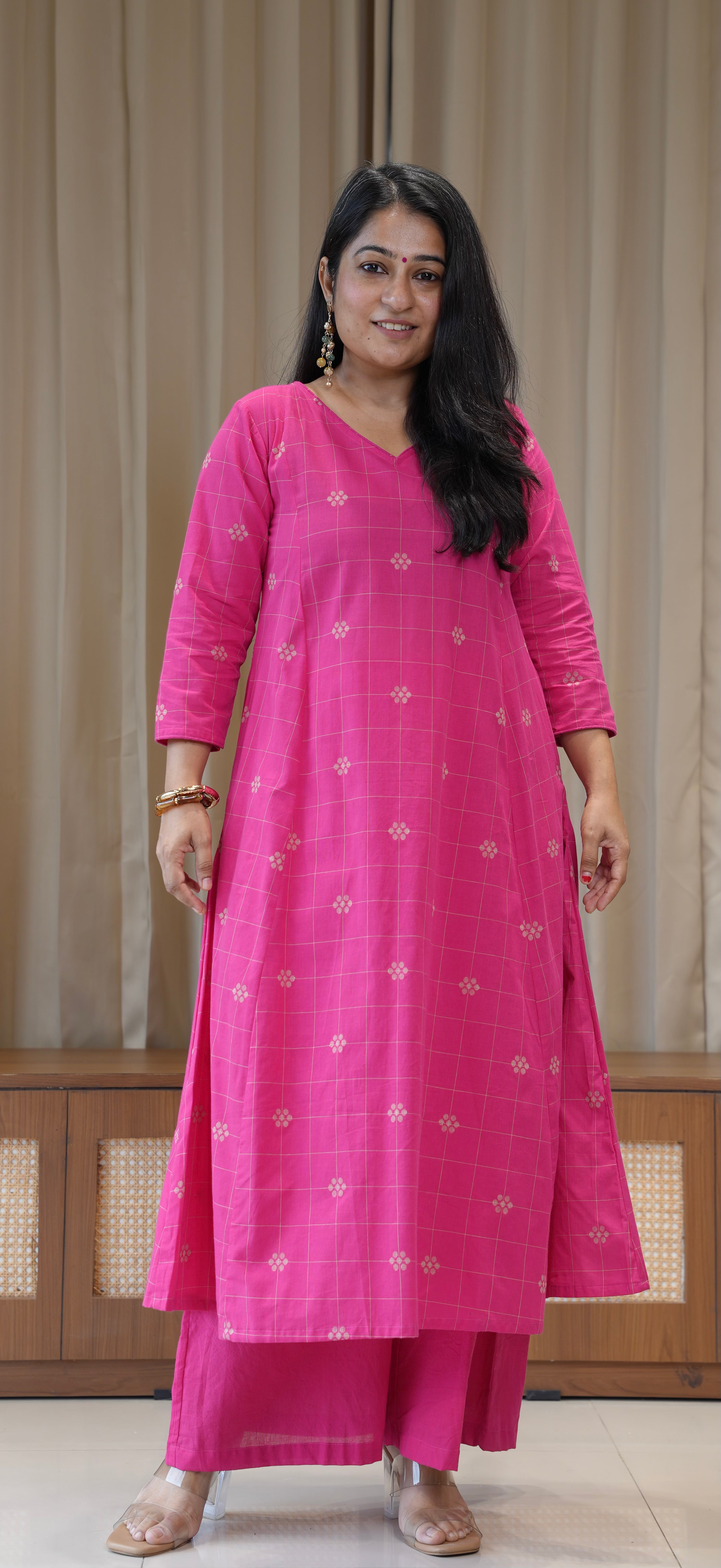 Aadhya Handwoven Cotton Kurta - Rani Pink