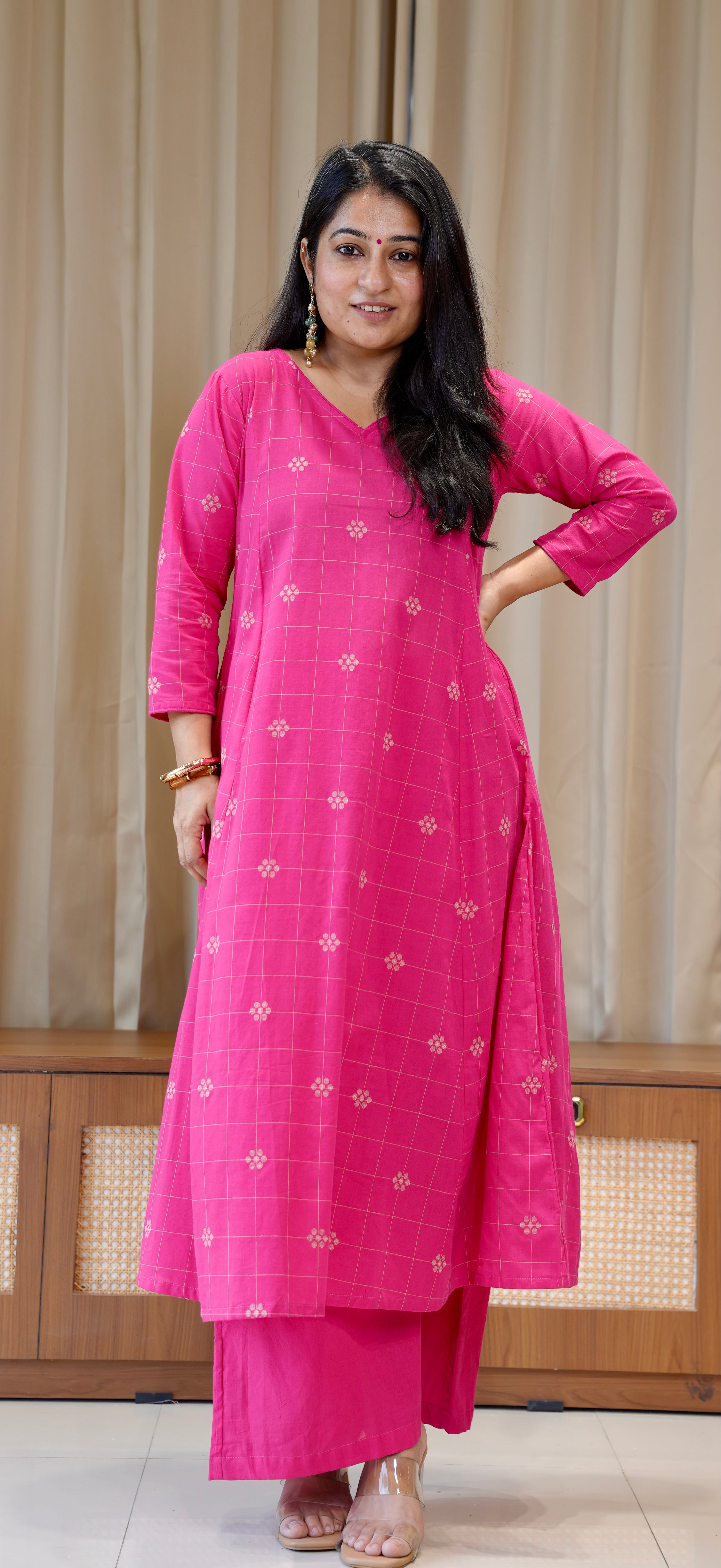 Aadhya Handwoven Cotton Kurta - Rani Pink