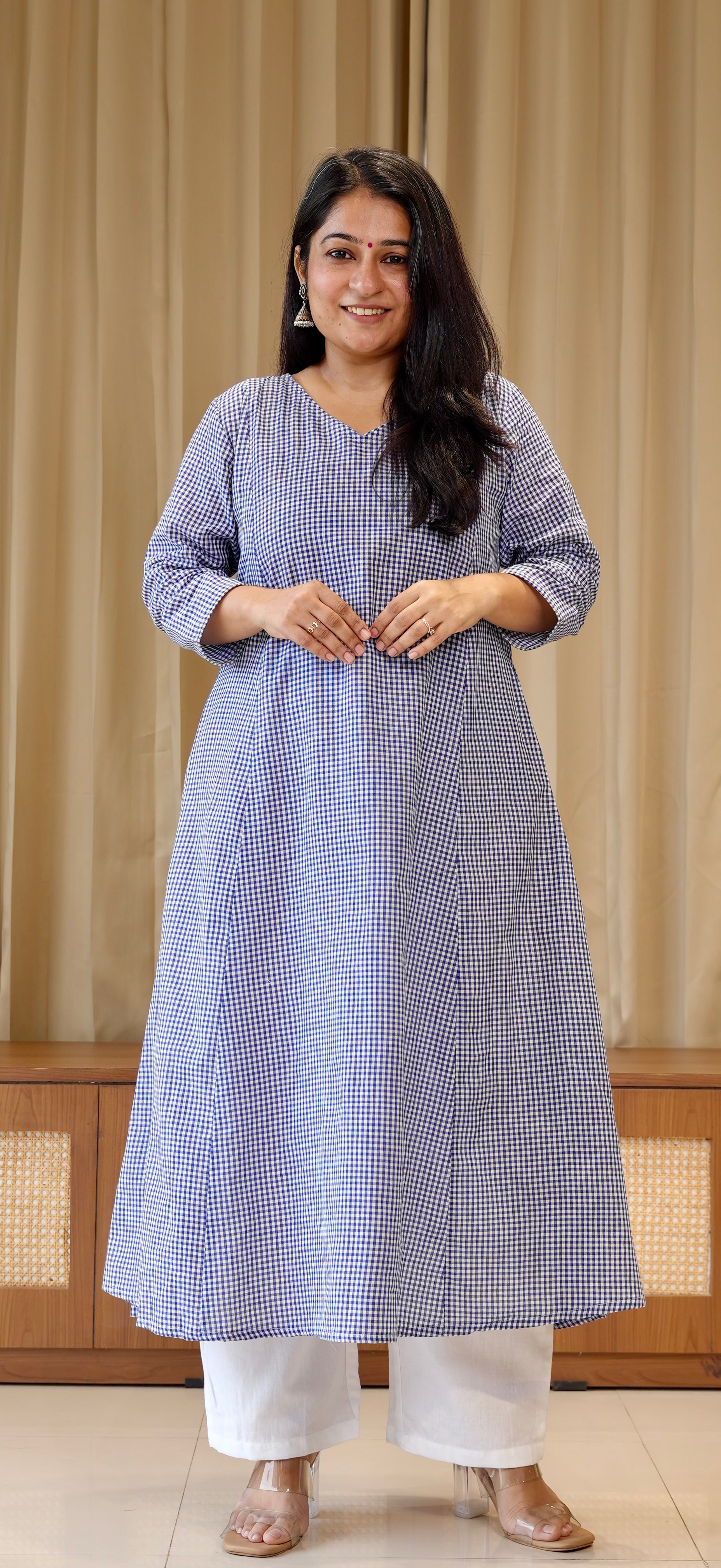 Blue Small Checks Handwoven Cotton Kurta