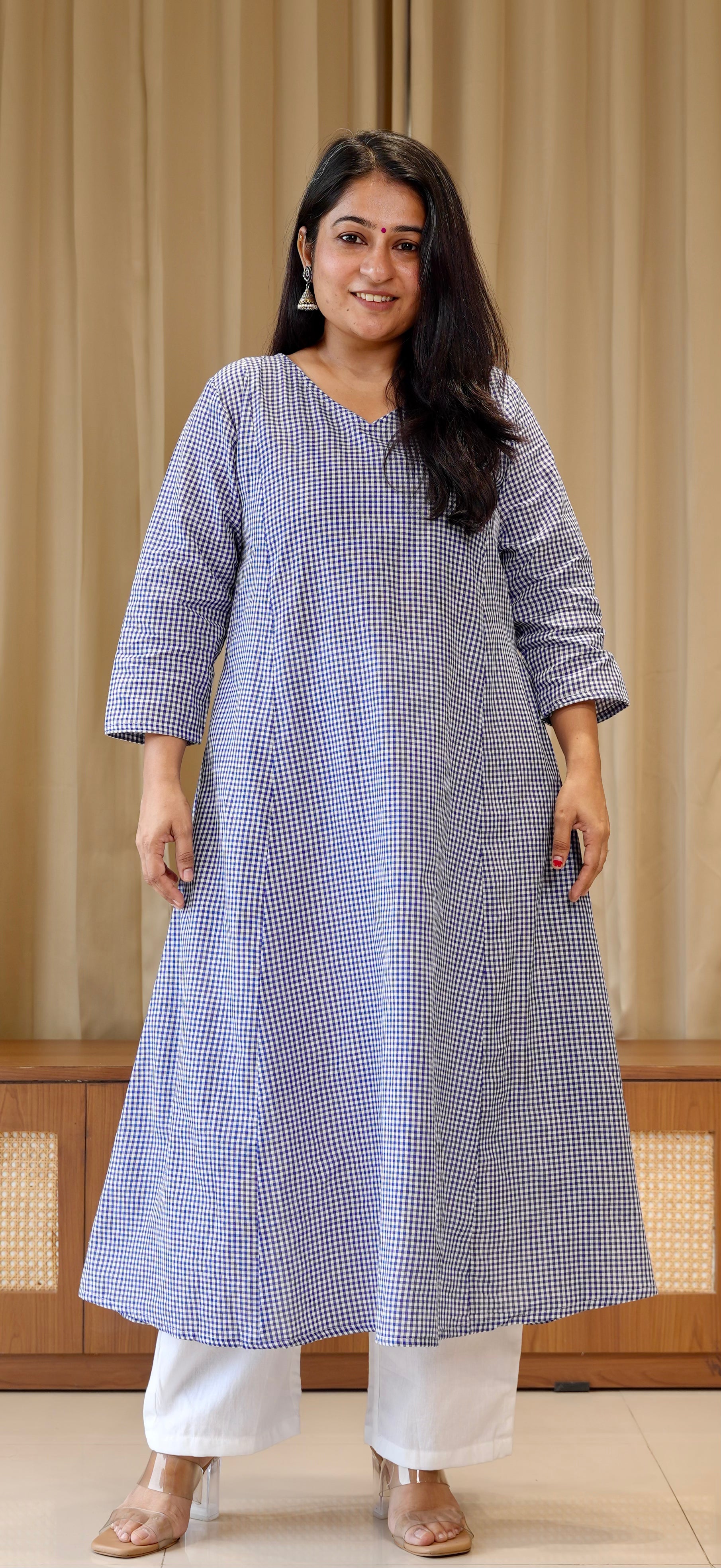 Blue Small Checks Handwoven Cotton Kurta
