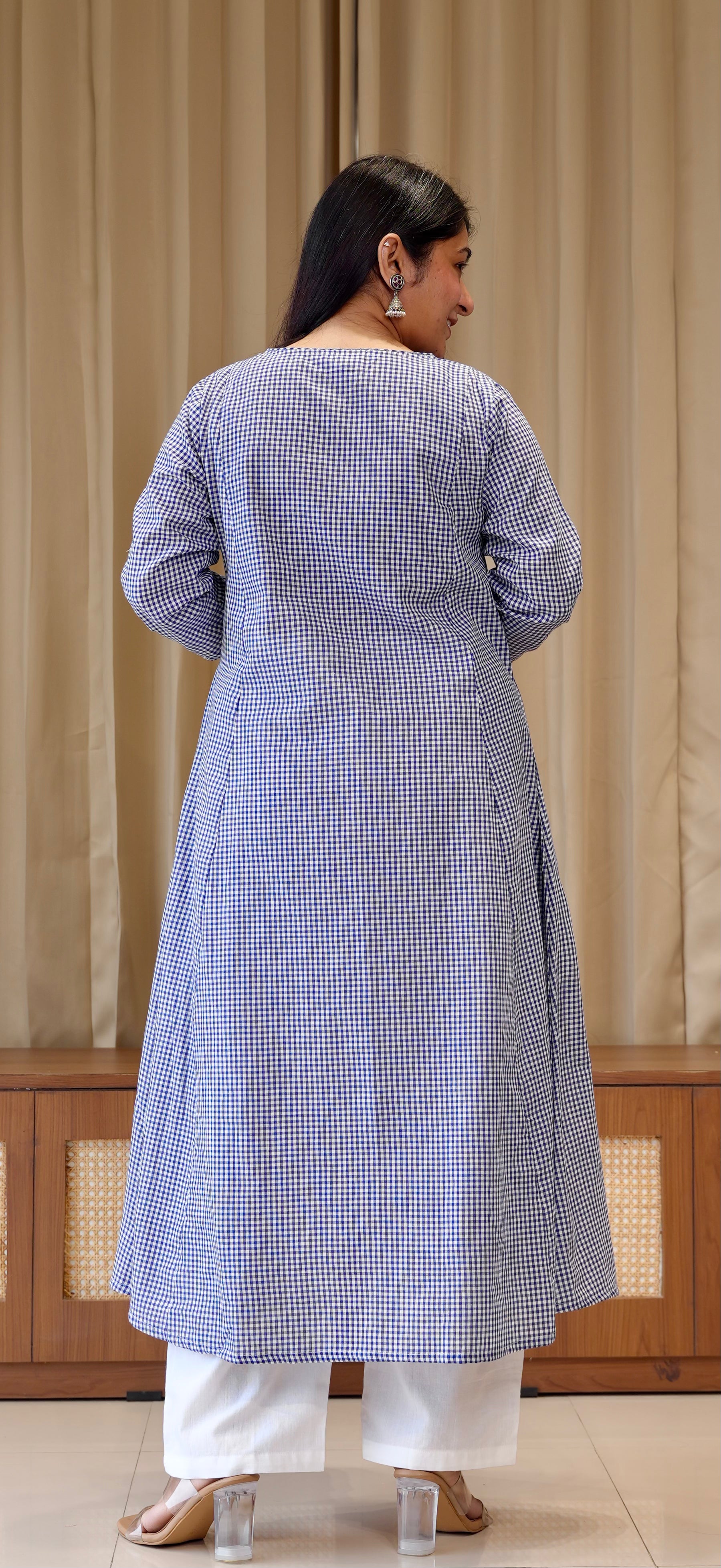 Blue Small Checks Handwoven Cotton Kurta