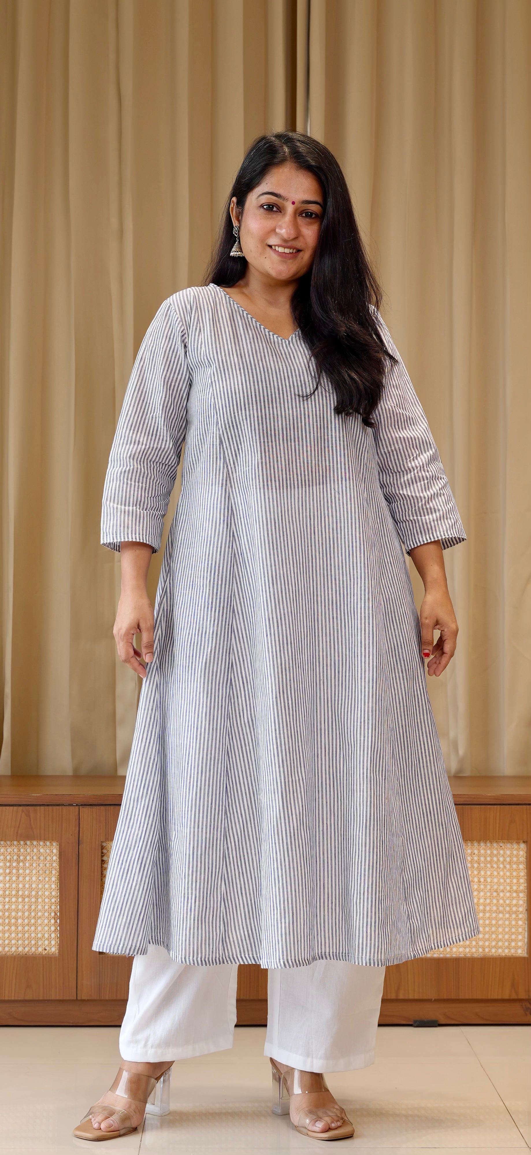 Blue Stripes Handwoven Cotton Kurta