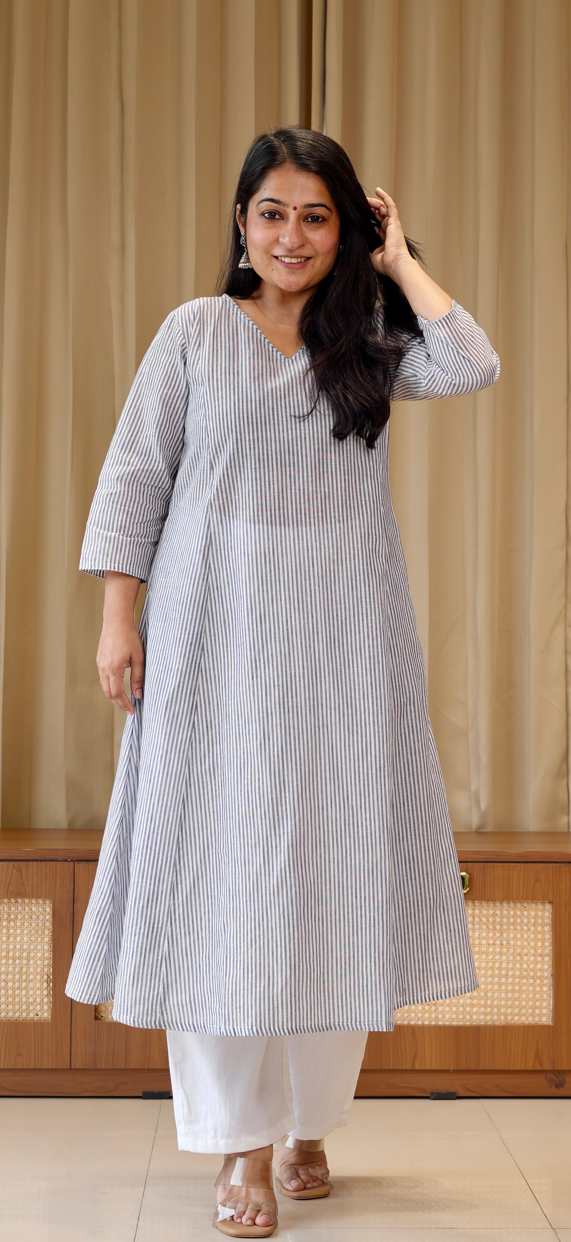 Blue Stripes Handwoven Cotton Kurta