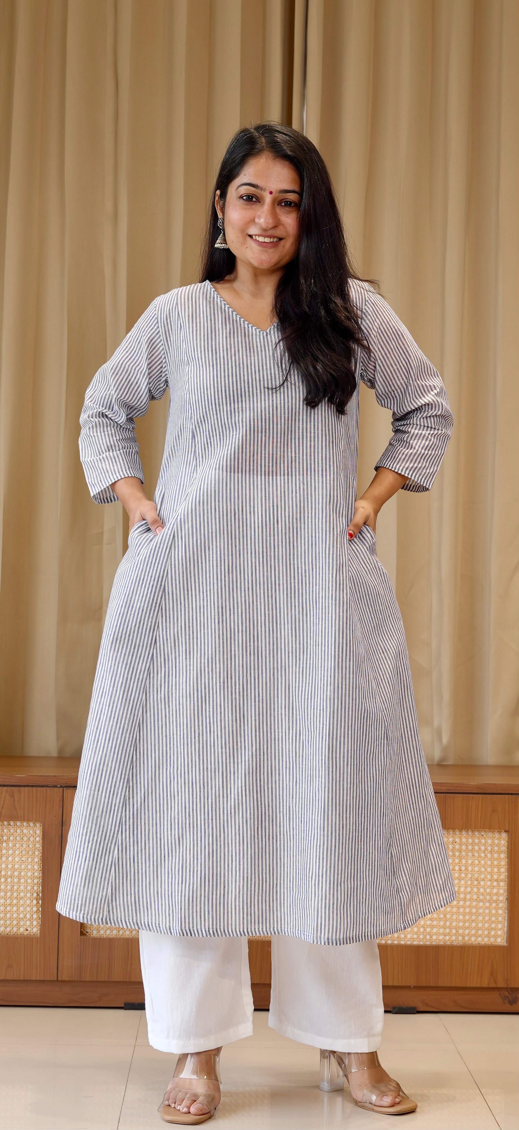 Blue Stripes Handwoven Cotton Kurta