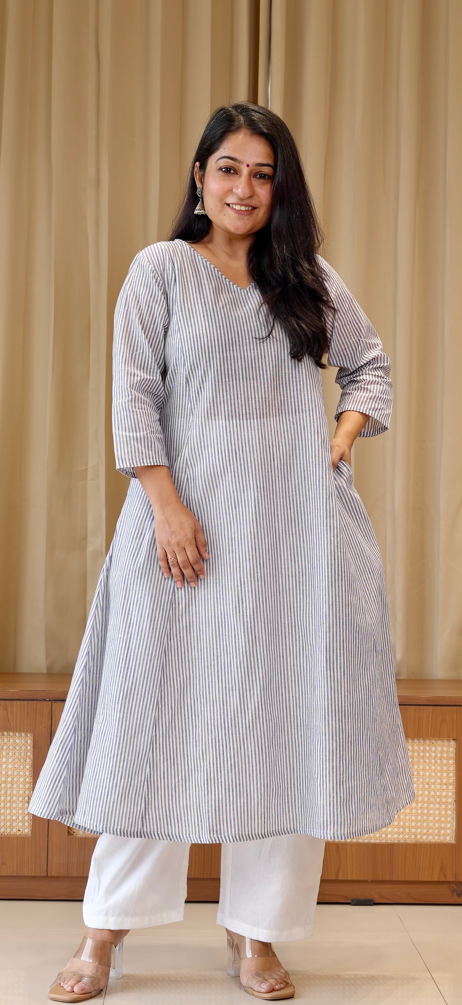 Blue Stripes Handwoven Cotton Kurta