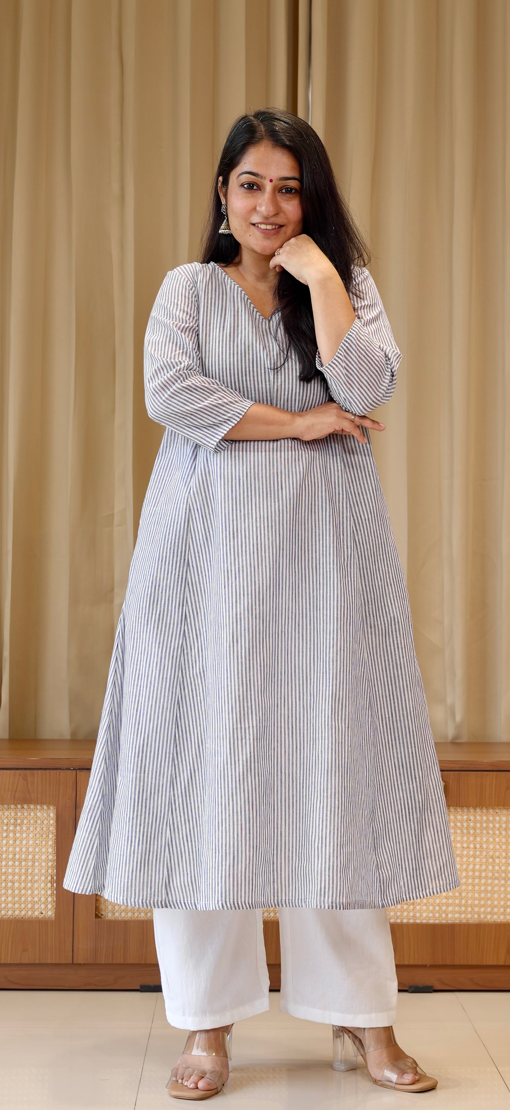 Blue Stripes Handwoven Cotton Kurta