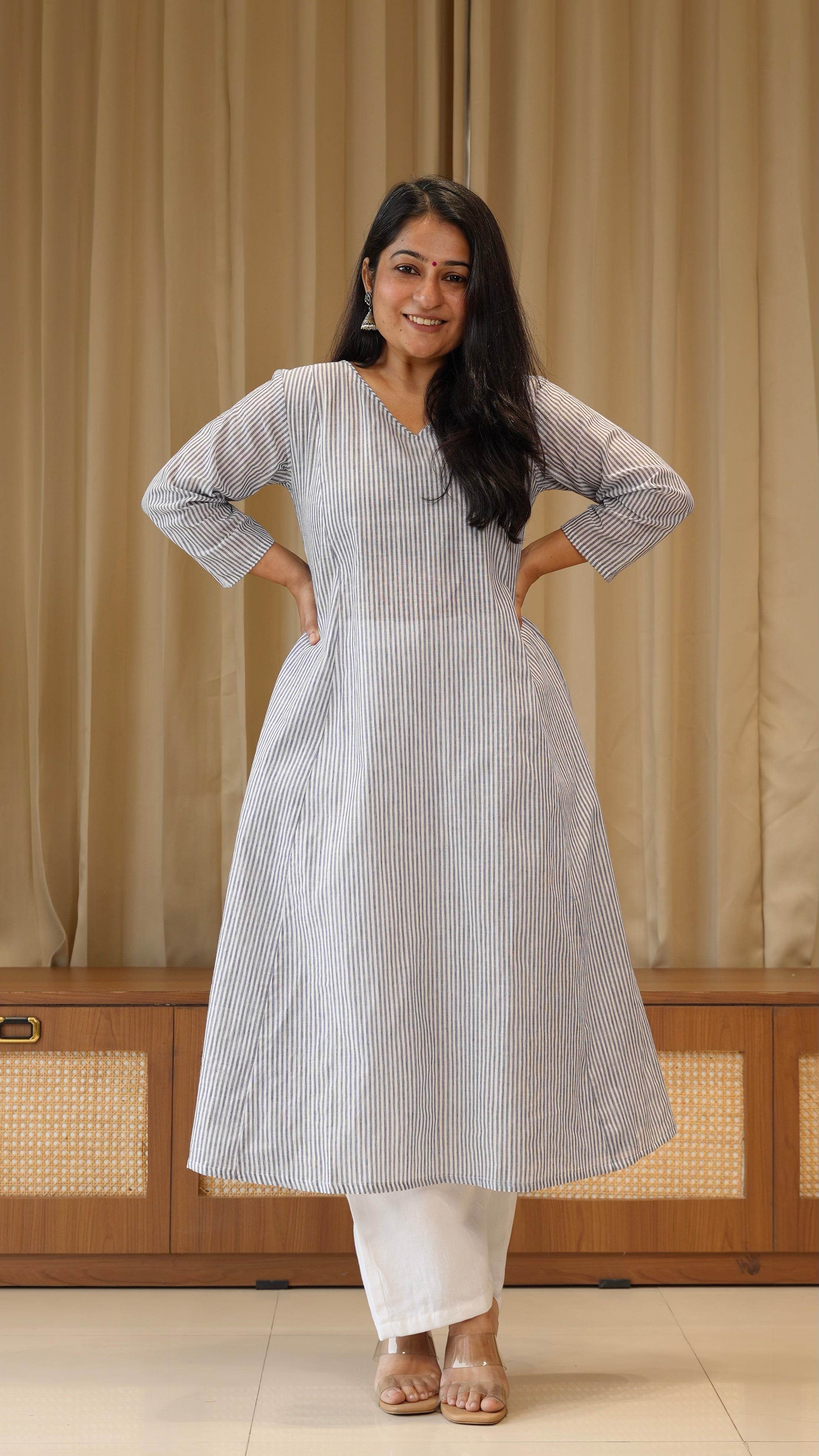 Blue Stripes Handwoven Cotton Kurta