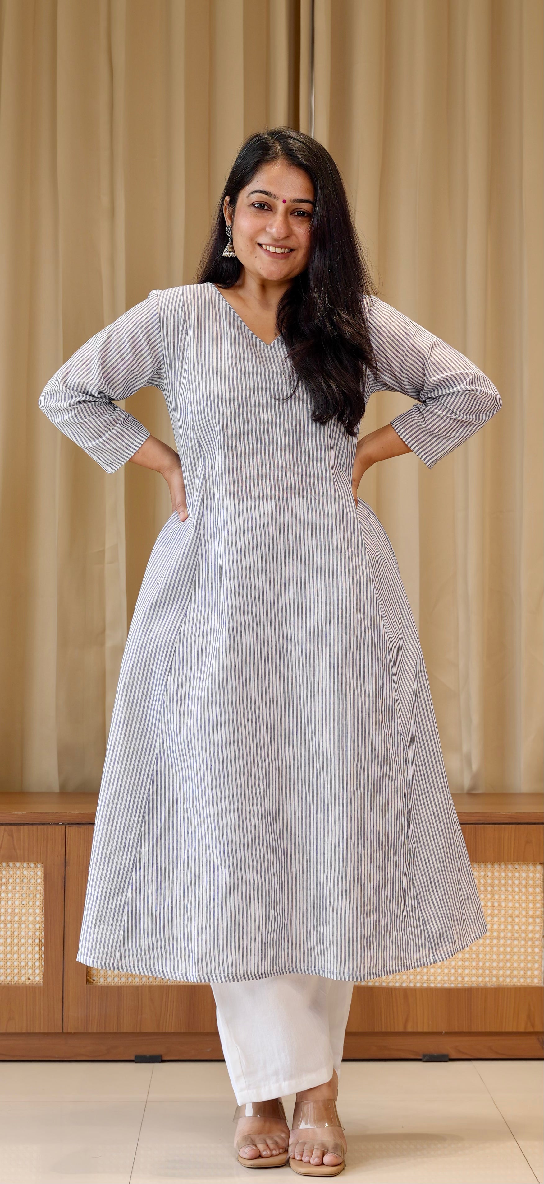 Blue Stripes Handwoven Cotton Kurta