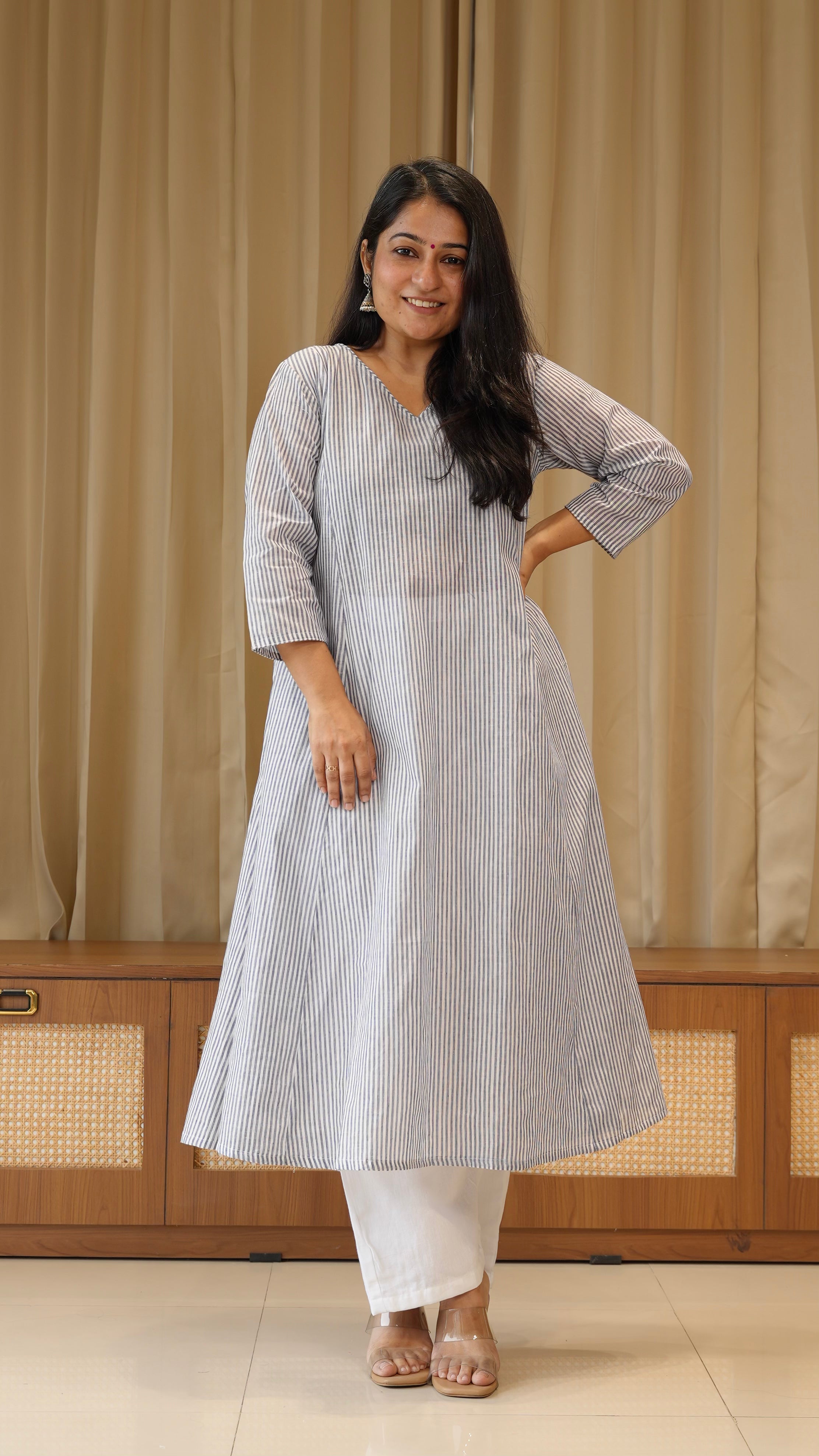 Blue Stripes Handwoven Cotton Kurta