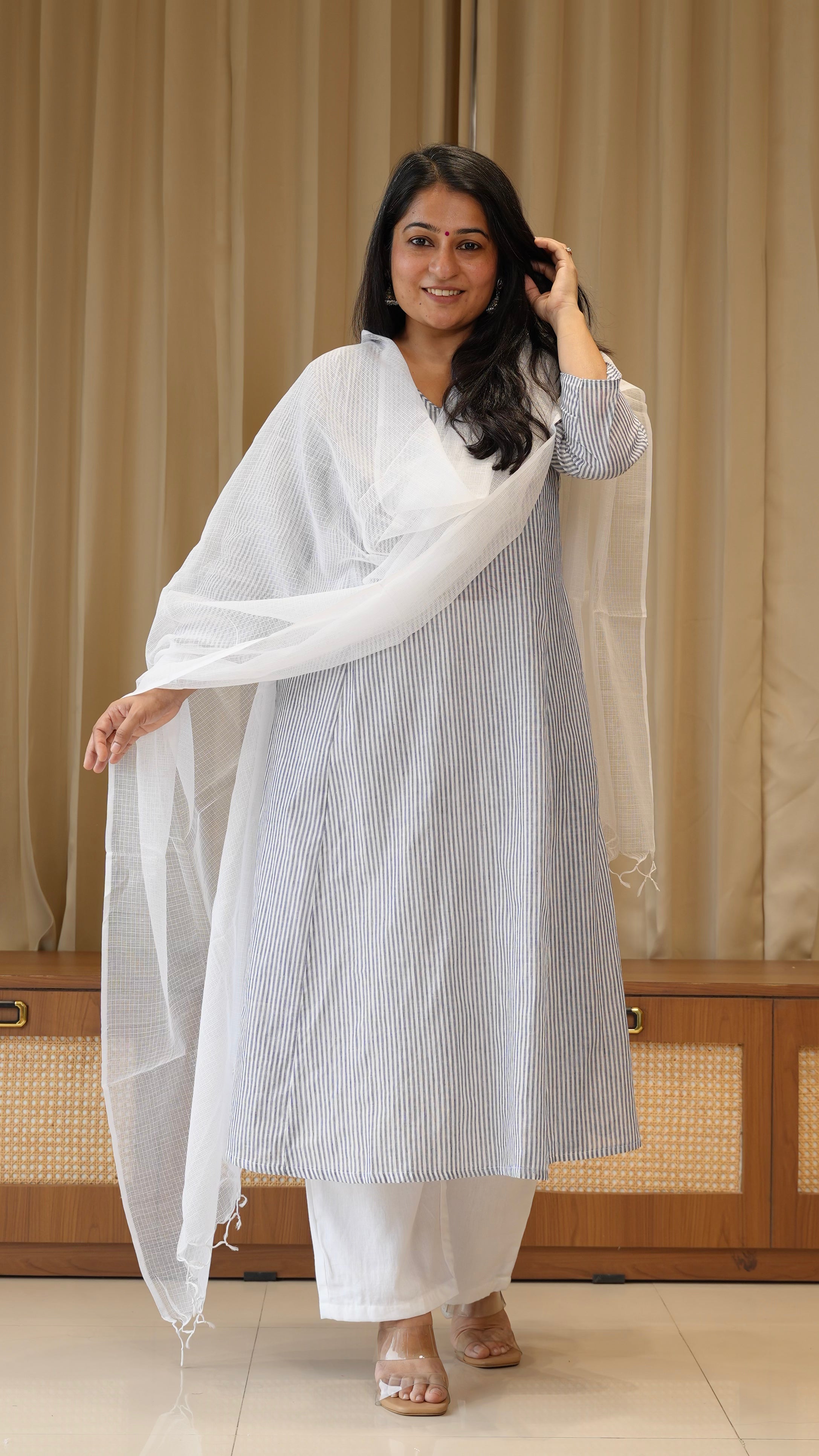 Blue Stripes Handwoven Cotton Kurta