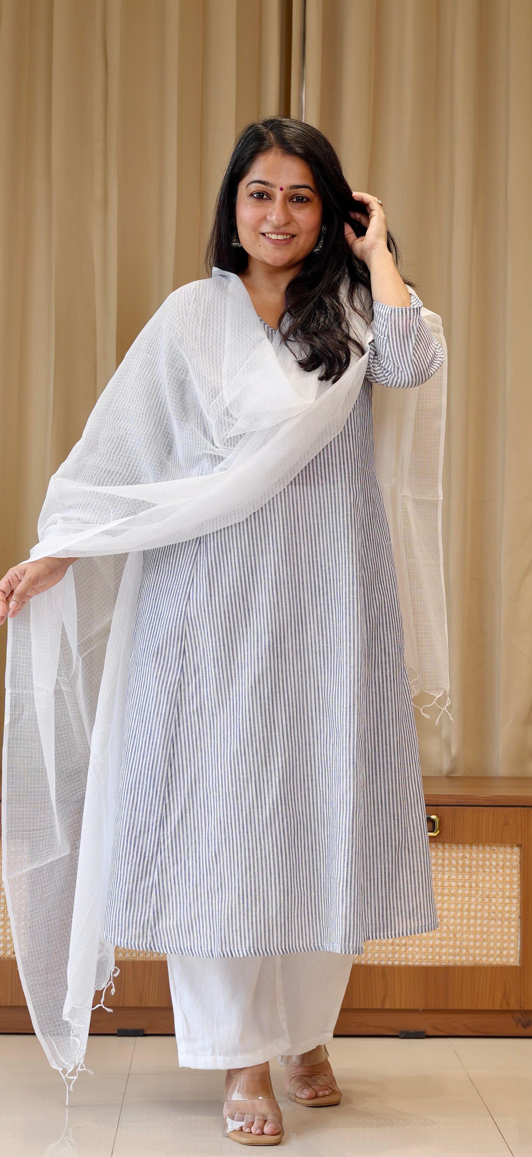 Blue Stripes Handwoven Cotton Kurta