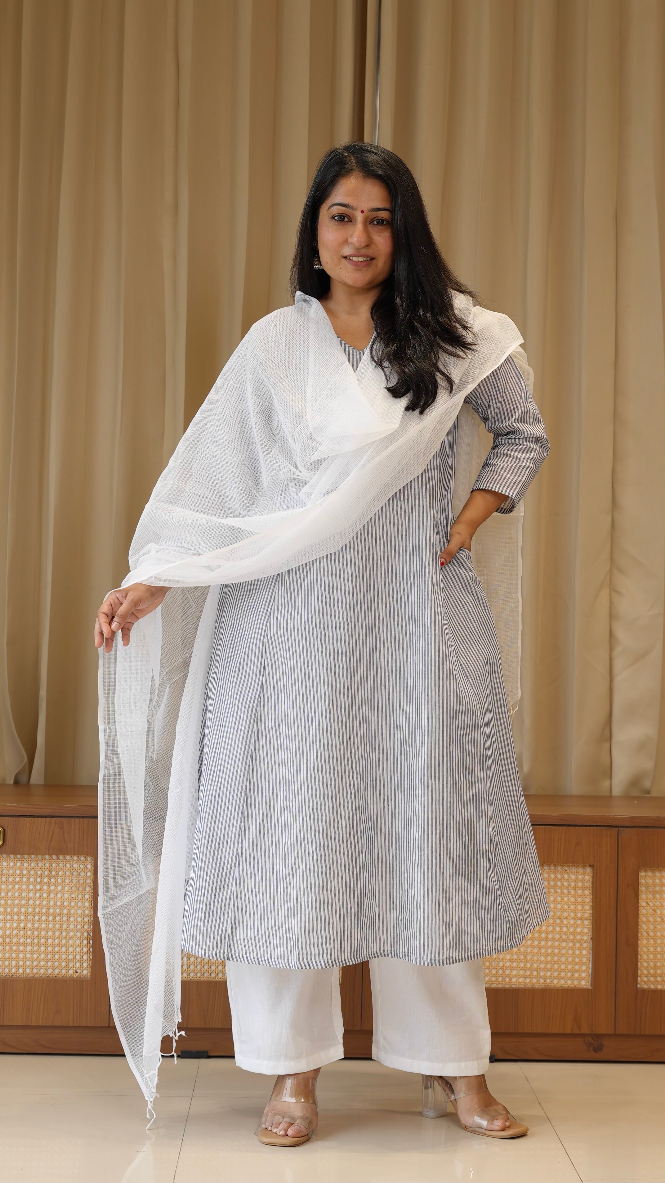 Blue Stripes Handwoven Cotton Kurta