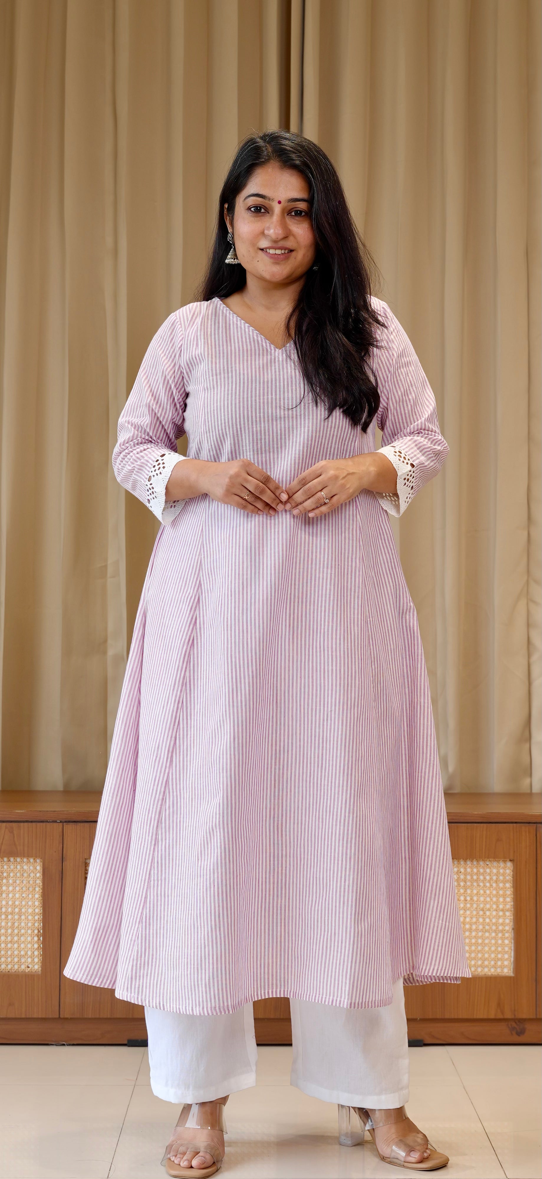 Lavender Stripes Handwoven Cotton Kurta