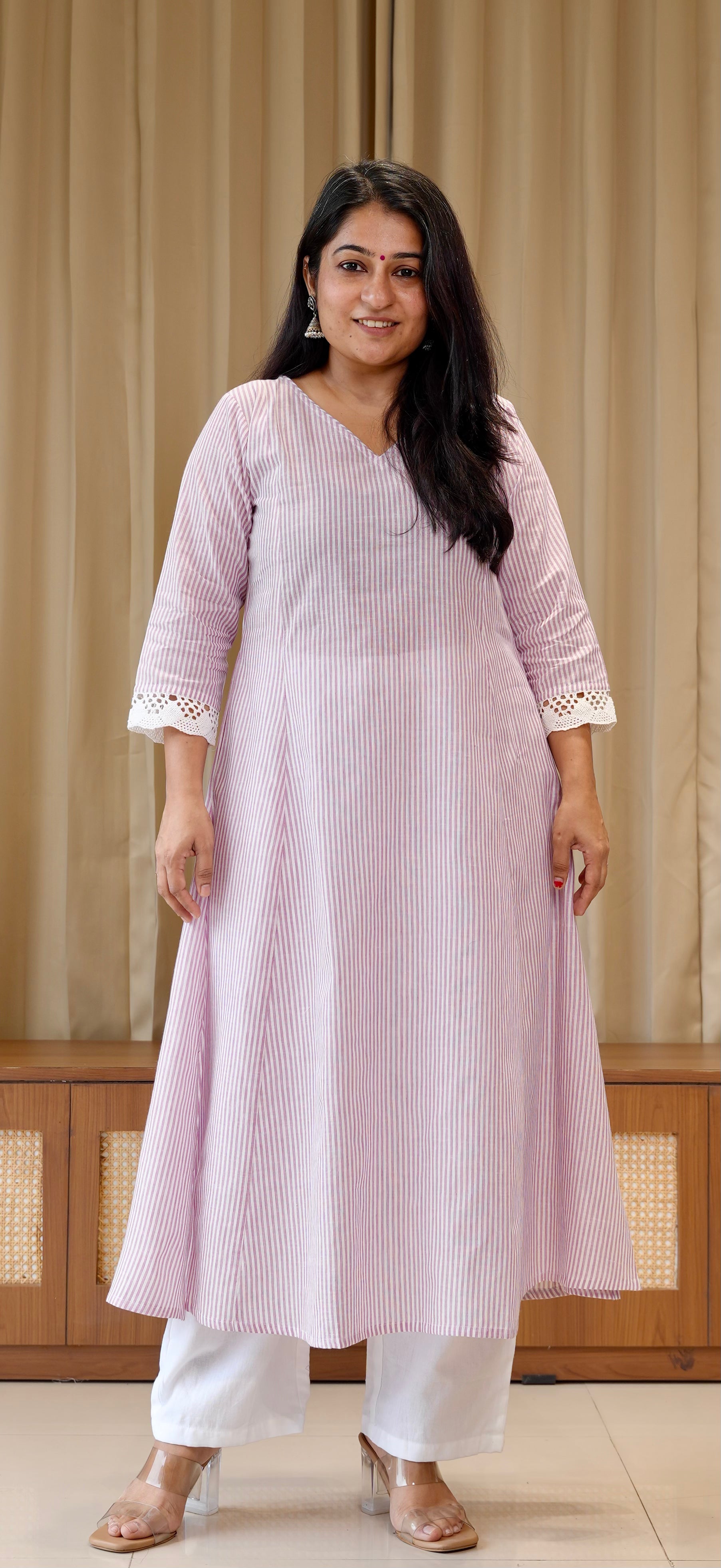 Lavender Stripes Handwoven Cotton Kurta