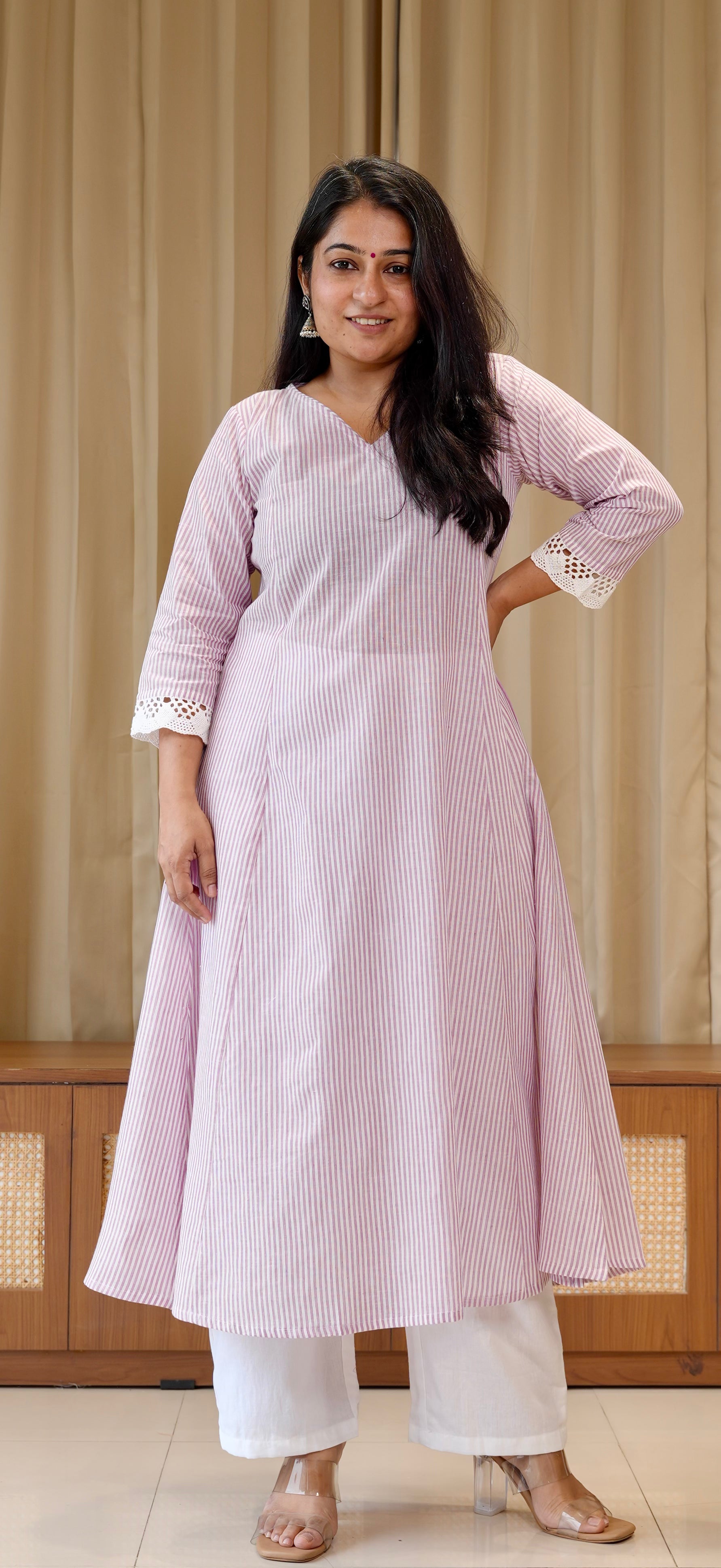 Lavender Stripes Handwoven Cotton Kurta