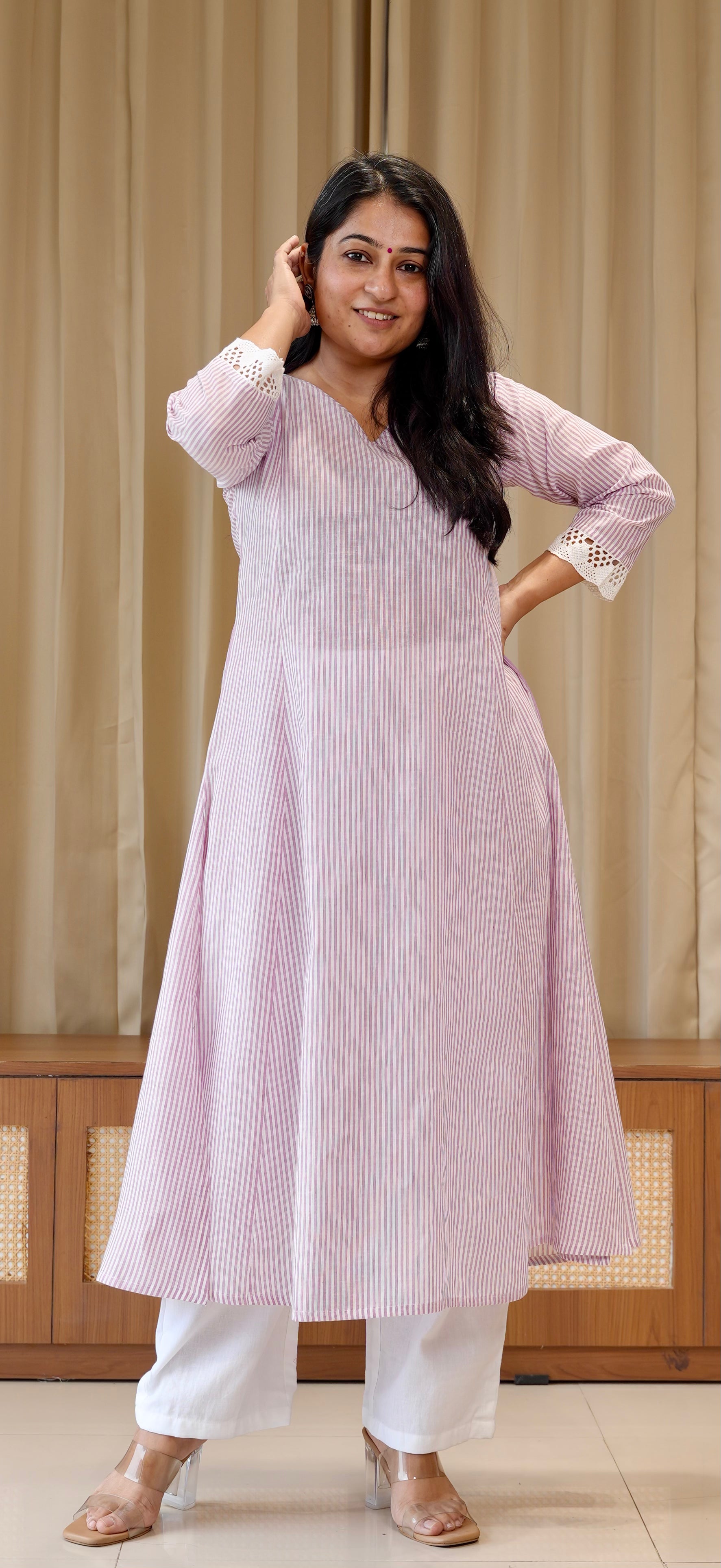 Lavender Stripes Handwoven Cotton Kurta