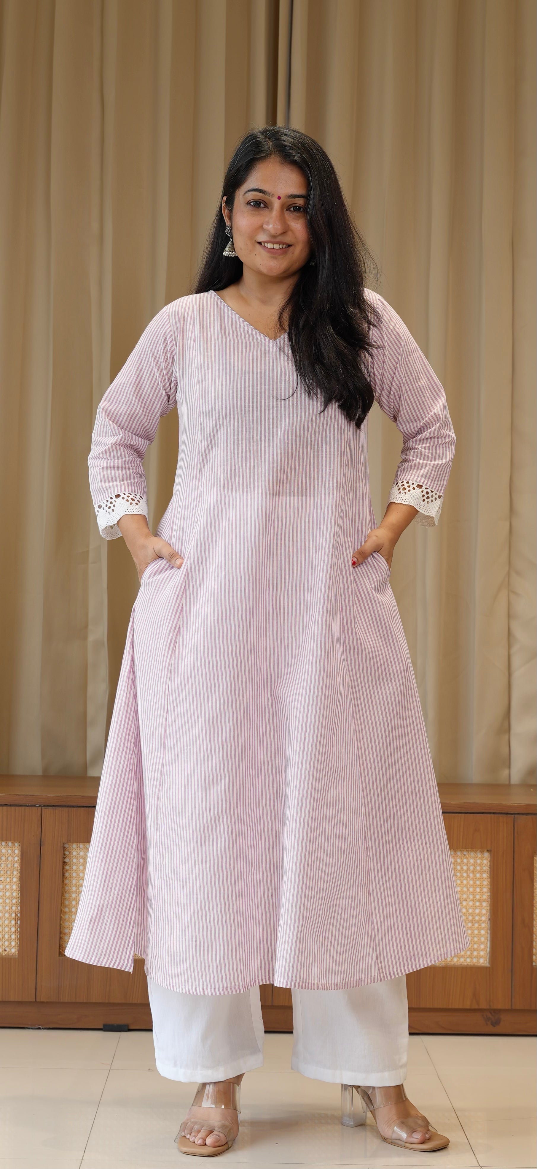 Lavender Stripes Handwoven Cotton Kurta