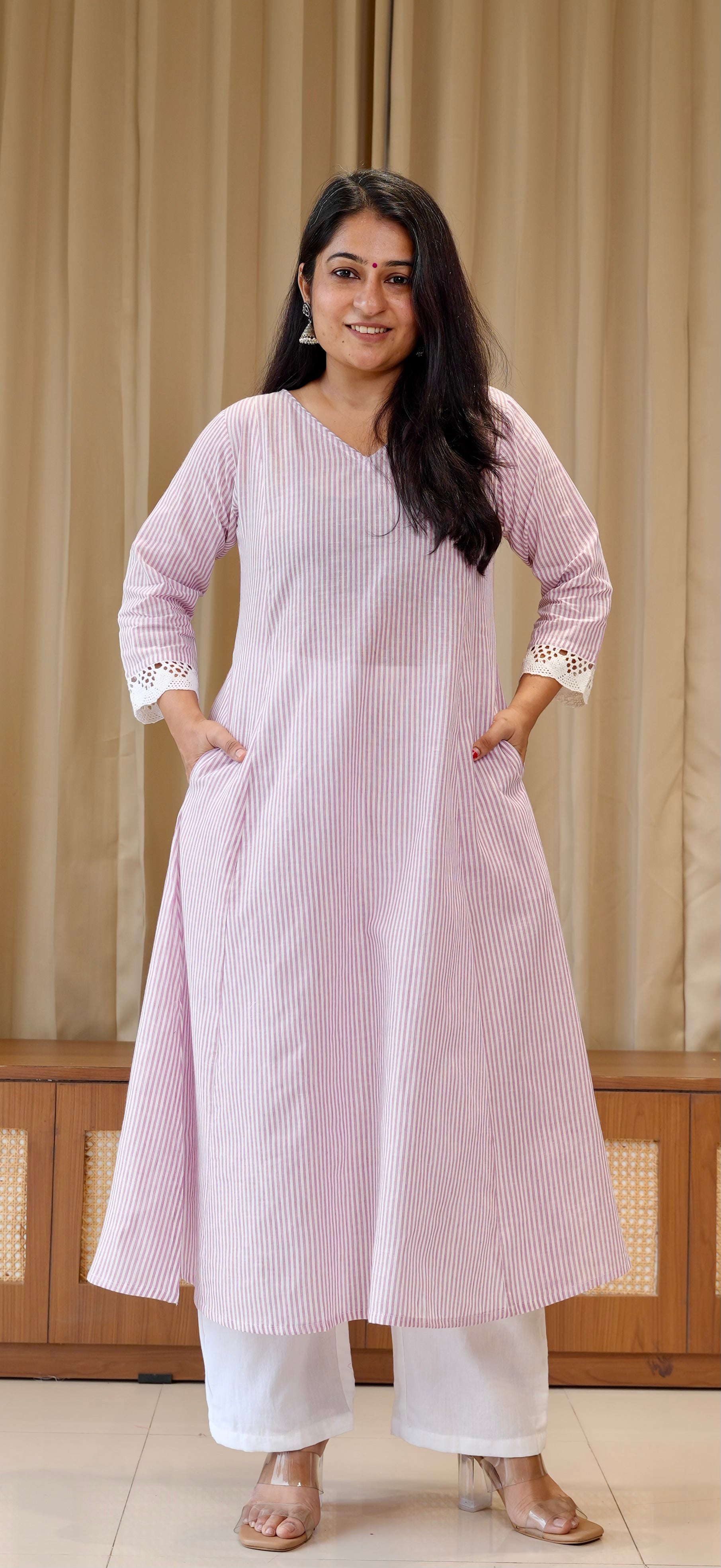 Lavender Stripes Handwoven Cotton Kurta