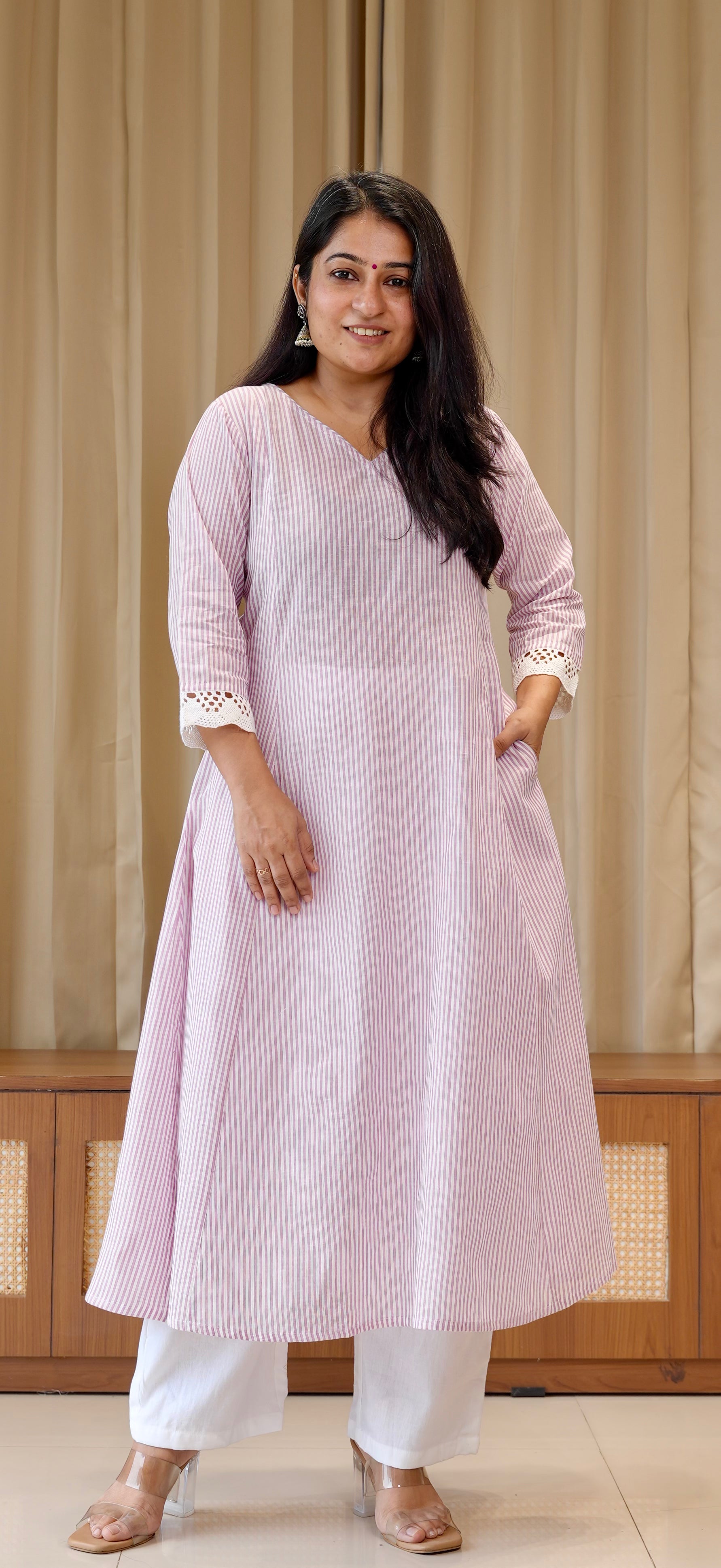 Lavender Stripes Handwoven Cotton Kurta