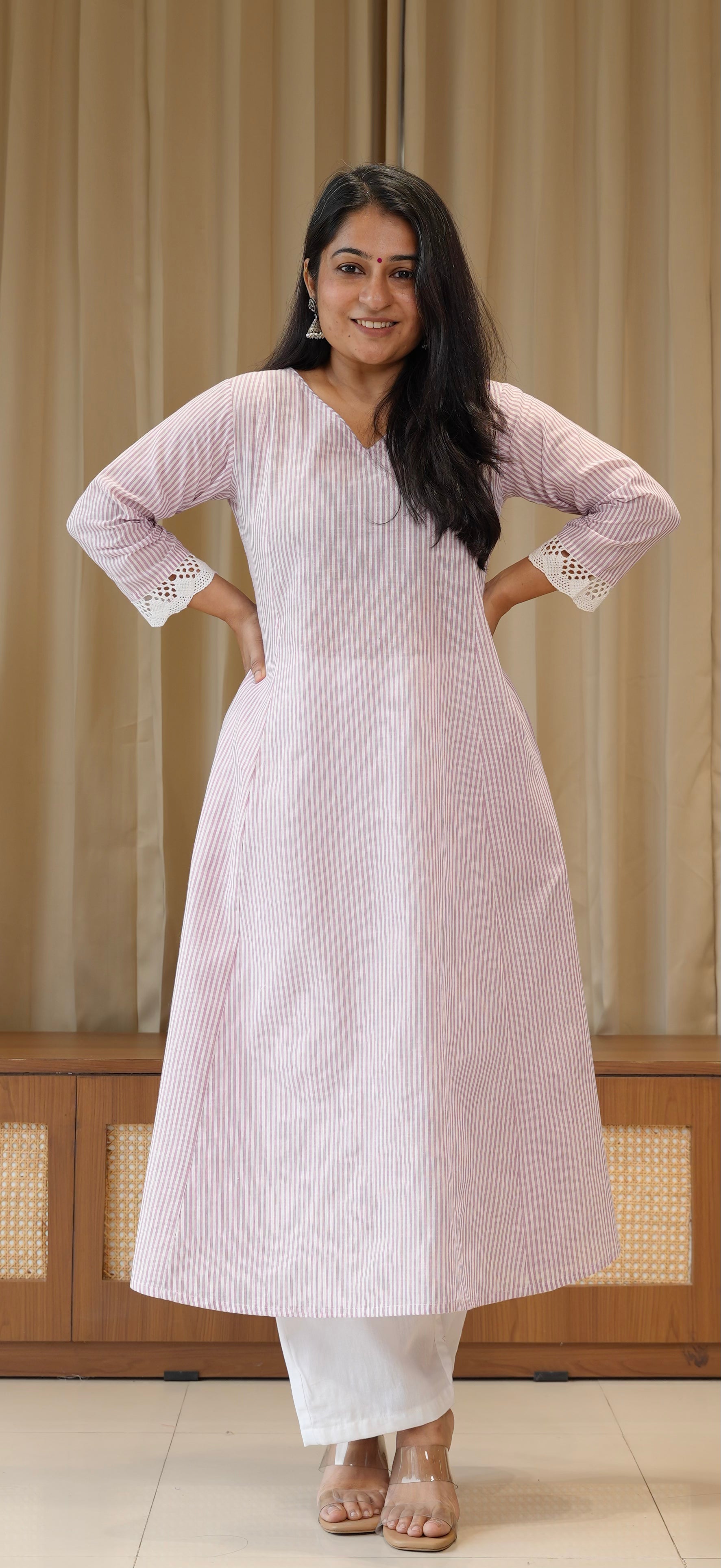Lavender Stripes Handwoven Cotton Kurta