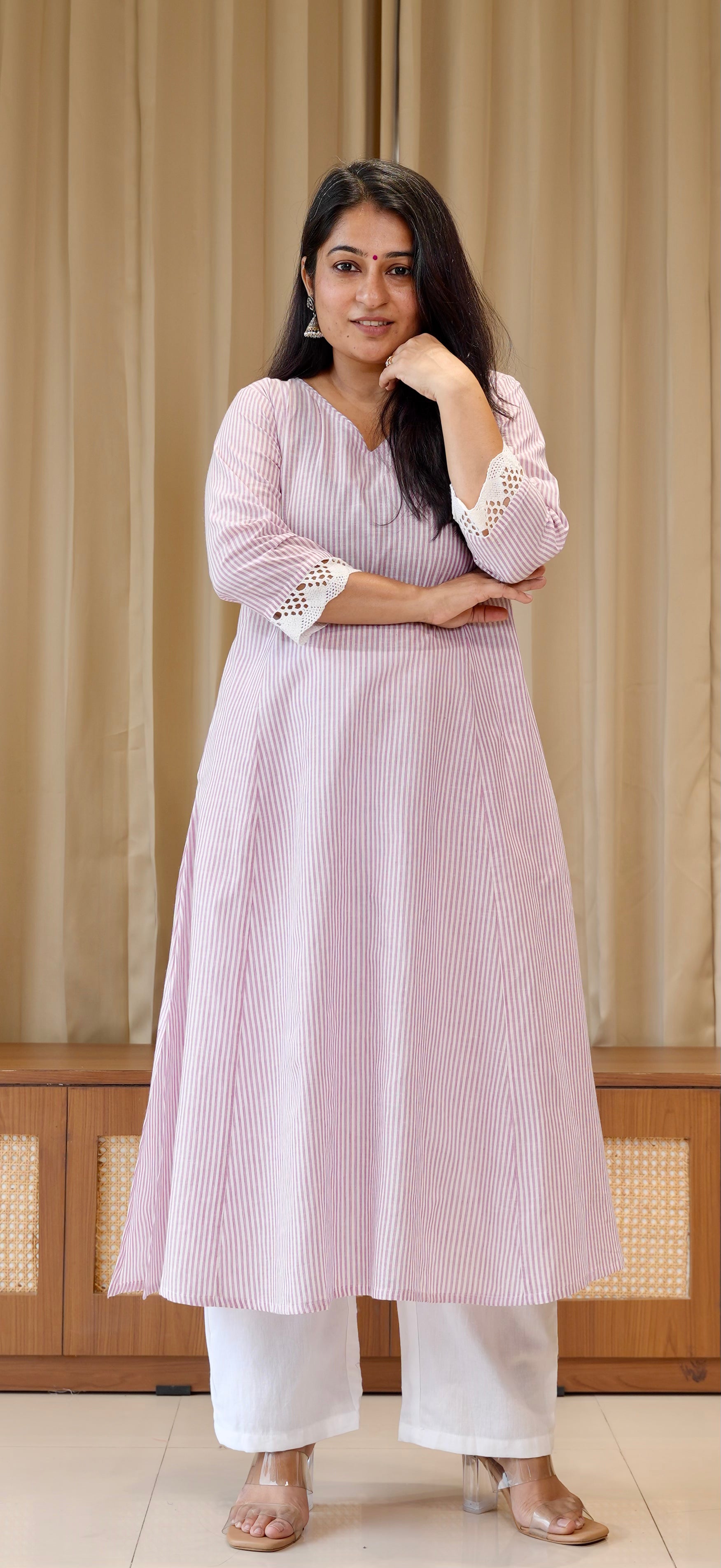 Lavender Stripes Handwoven Cotton Kurta