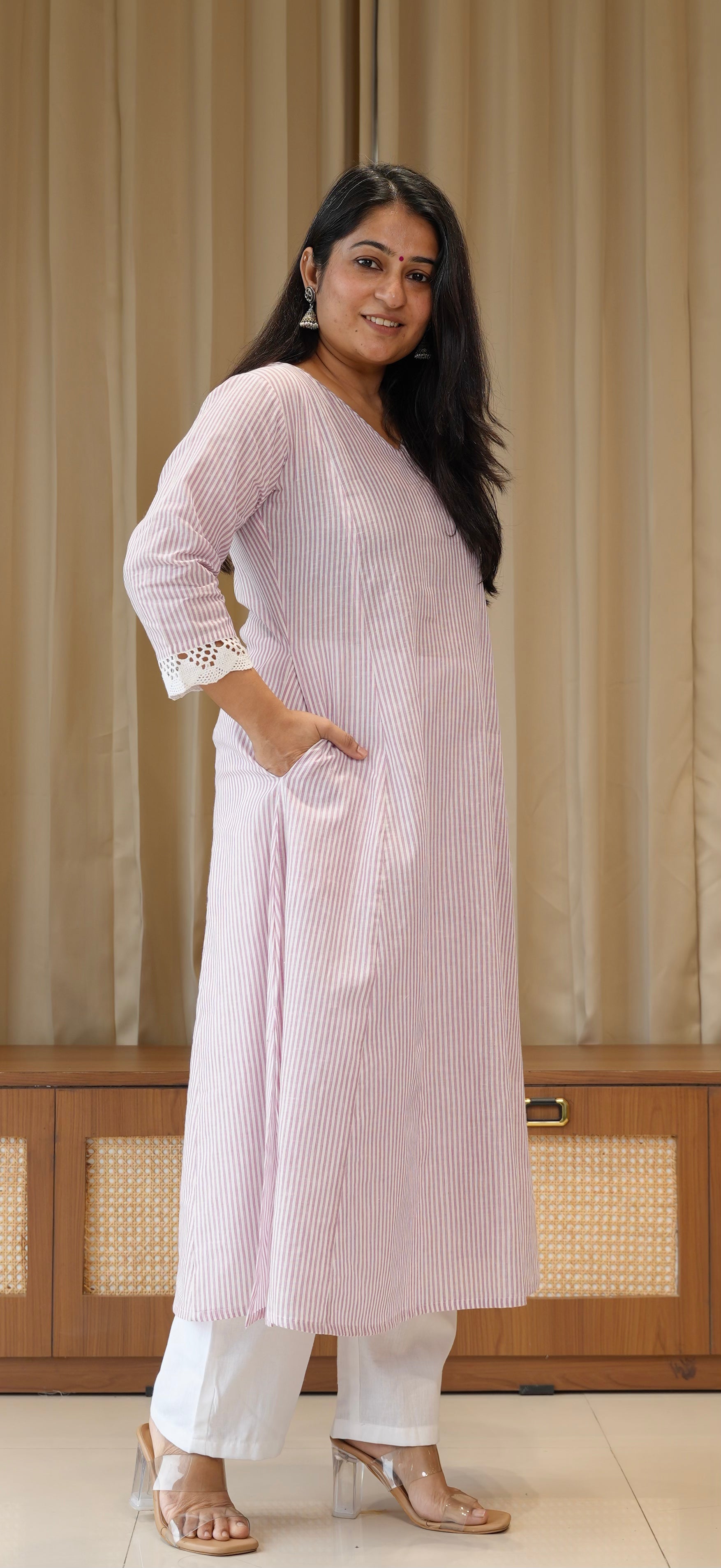 Lavender Stripes Handwoven Cotton Kurta