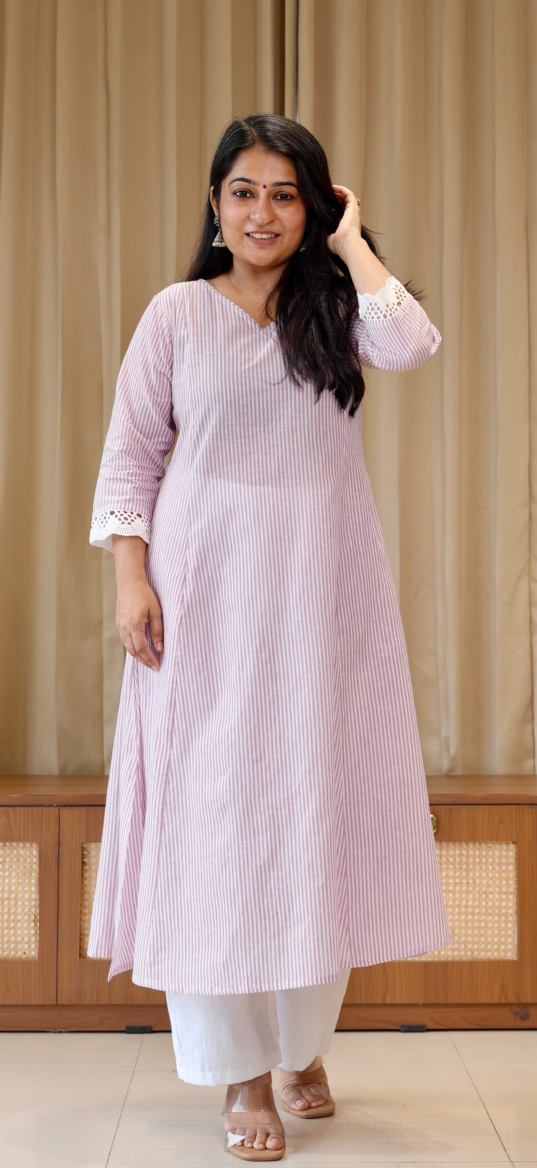 Lavender Stripes Handwoven Cotton Kurta