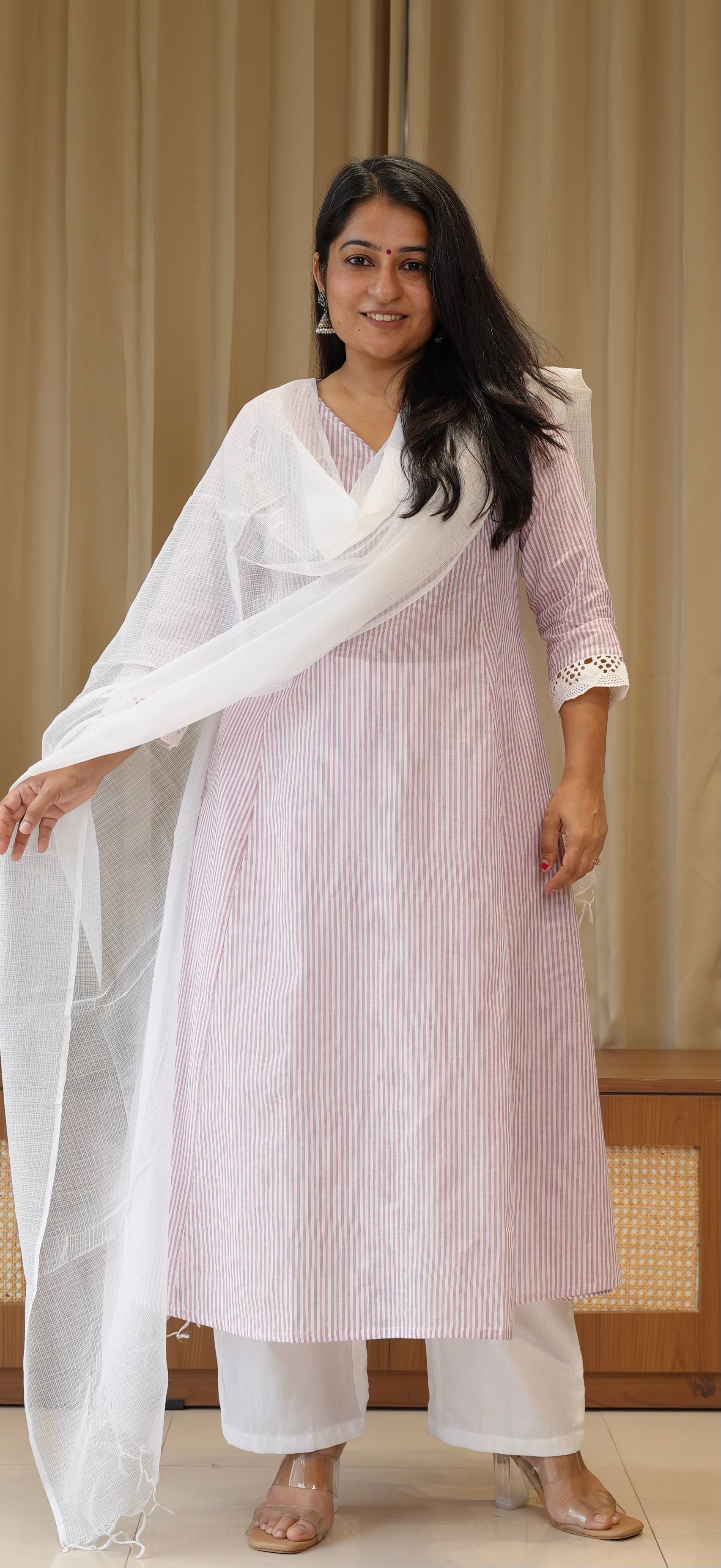 Lavender Stripes Handwoven Cotton Kurta