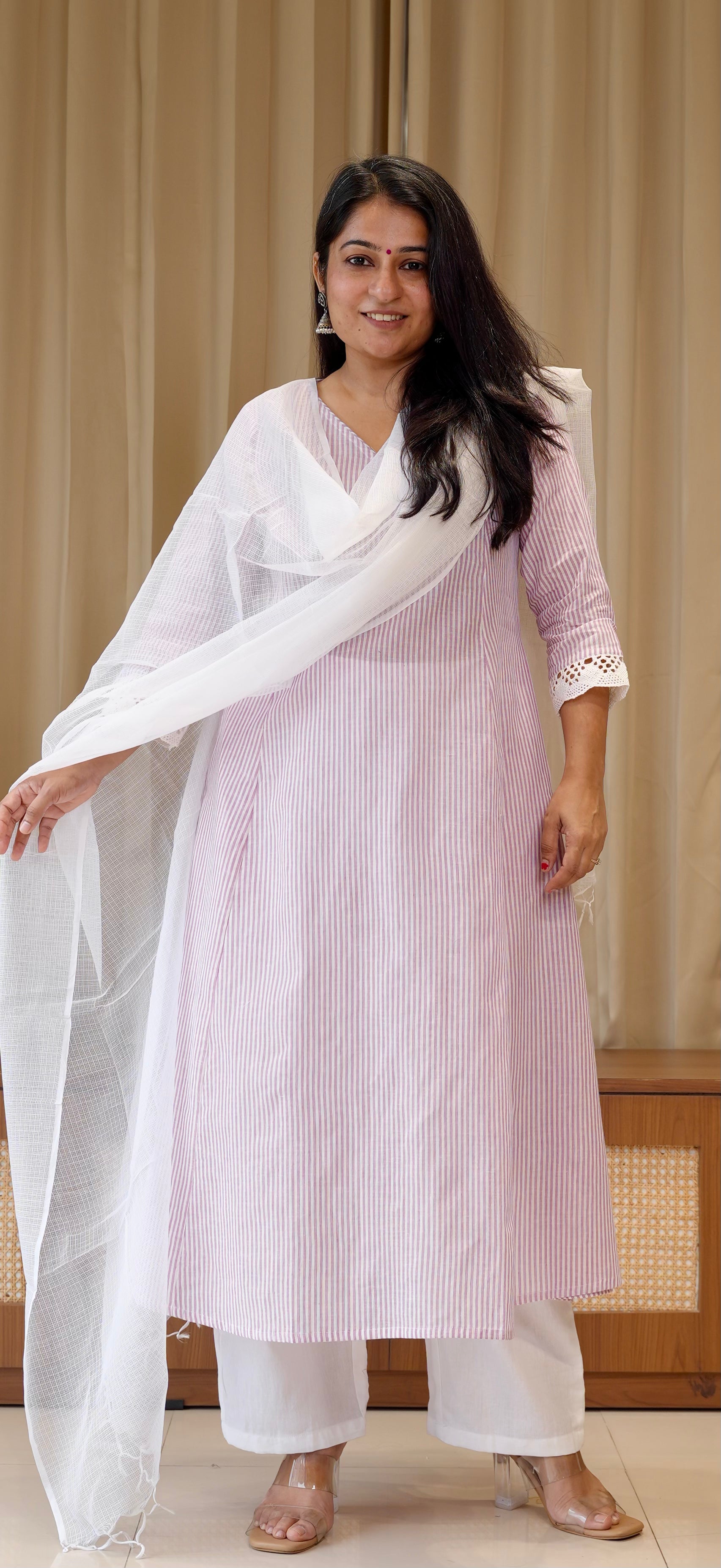 Lavender Stripes Handwoven Cotton Kurta