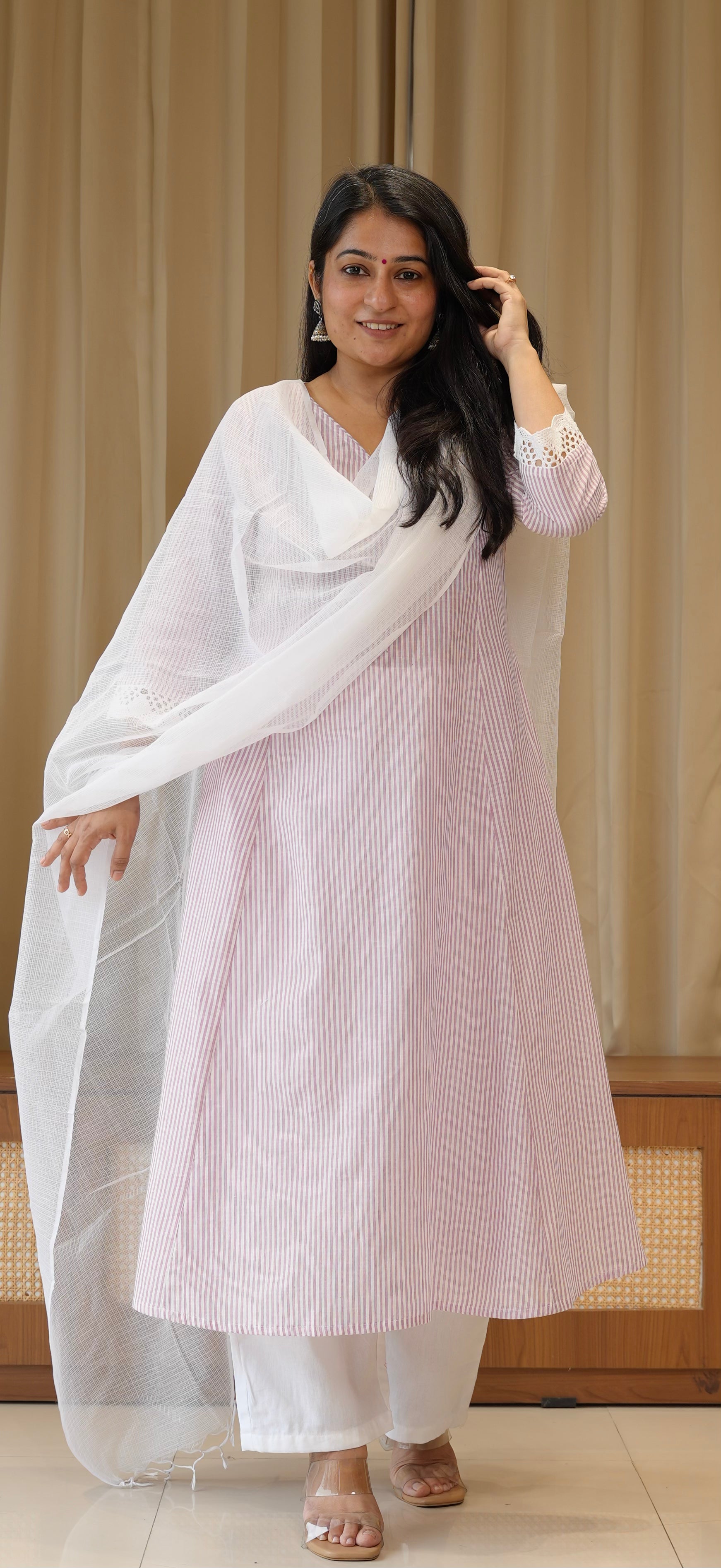 Lavender Stripes Handwoven Cotton Kurta