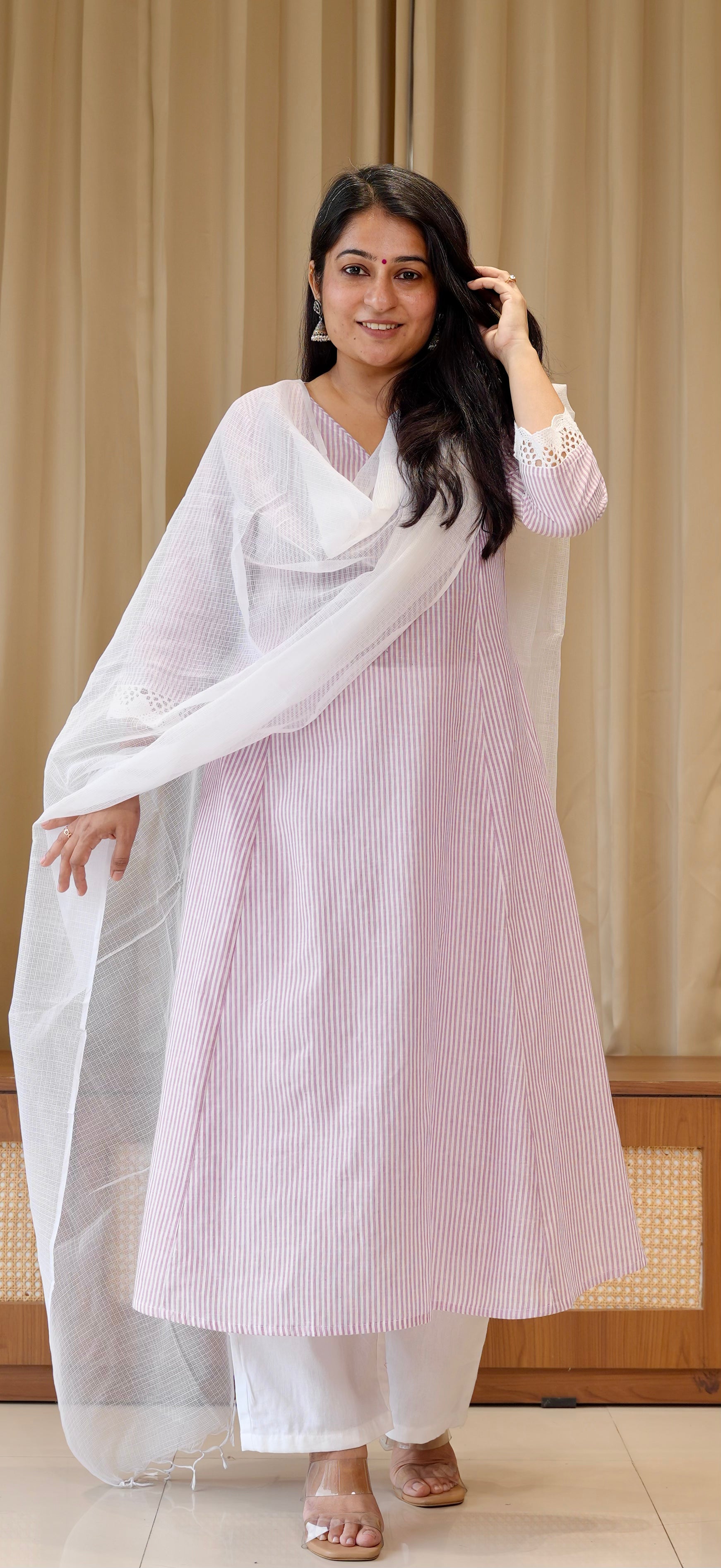Lavender Stripes Handwoven Cotton Kurta