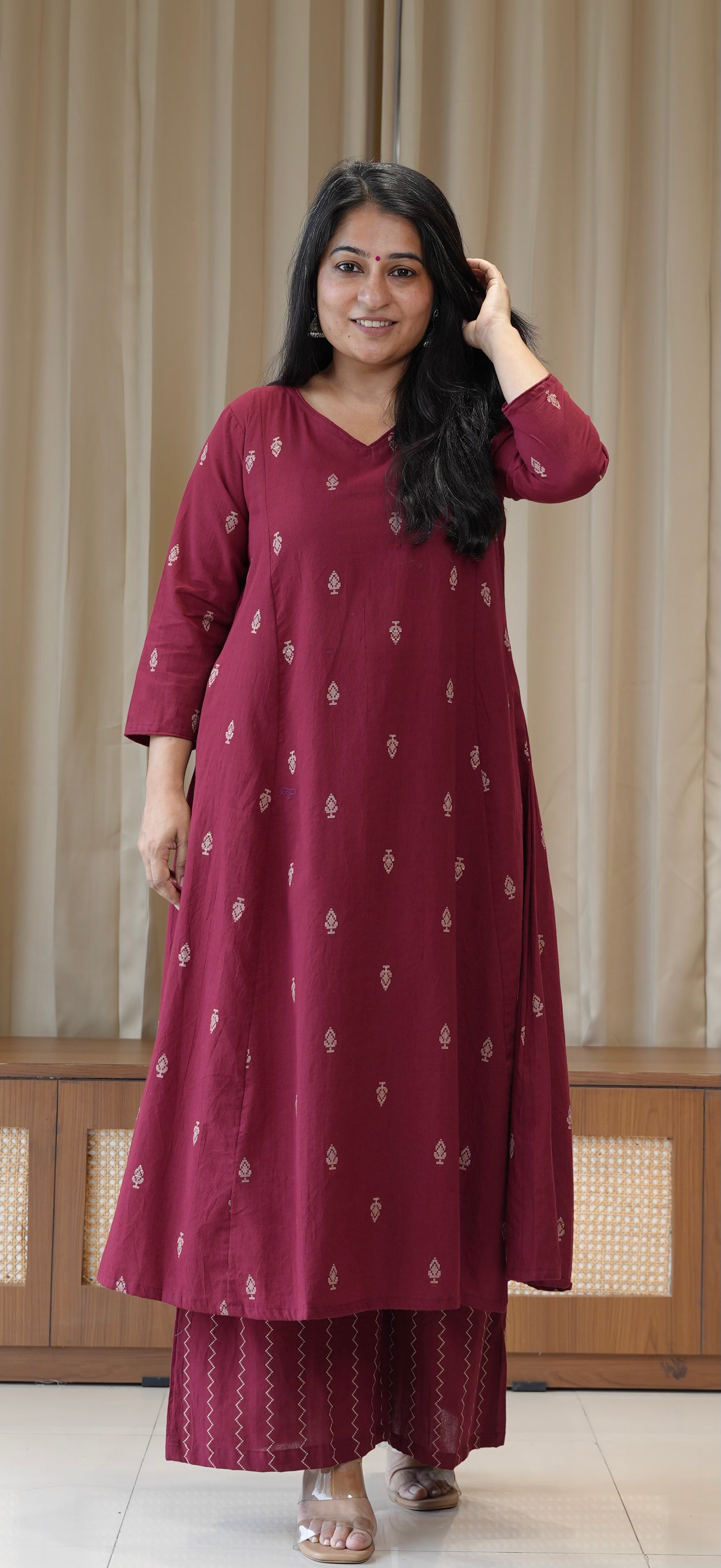 Kripa Handwoven Cotton Kurta Set - Maroon