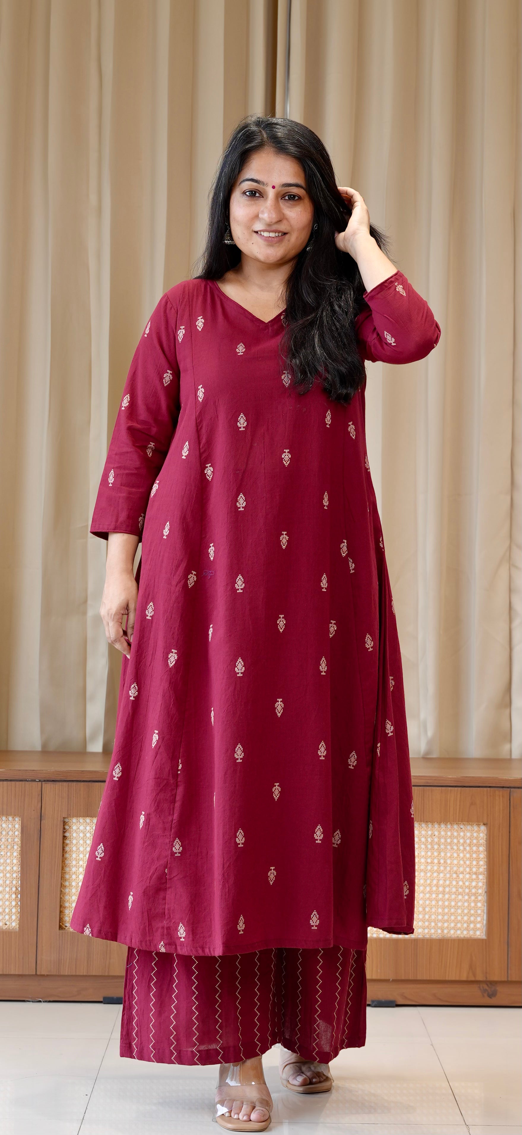 Kripa Handwoven Cotton Kurta Set - Maroon