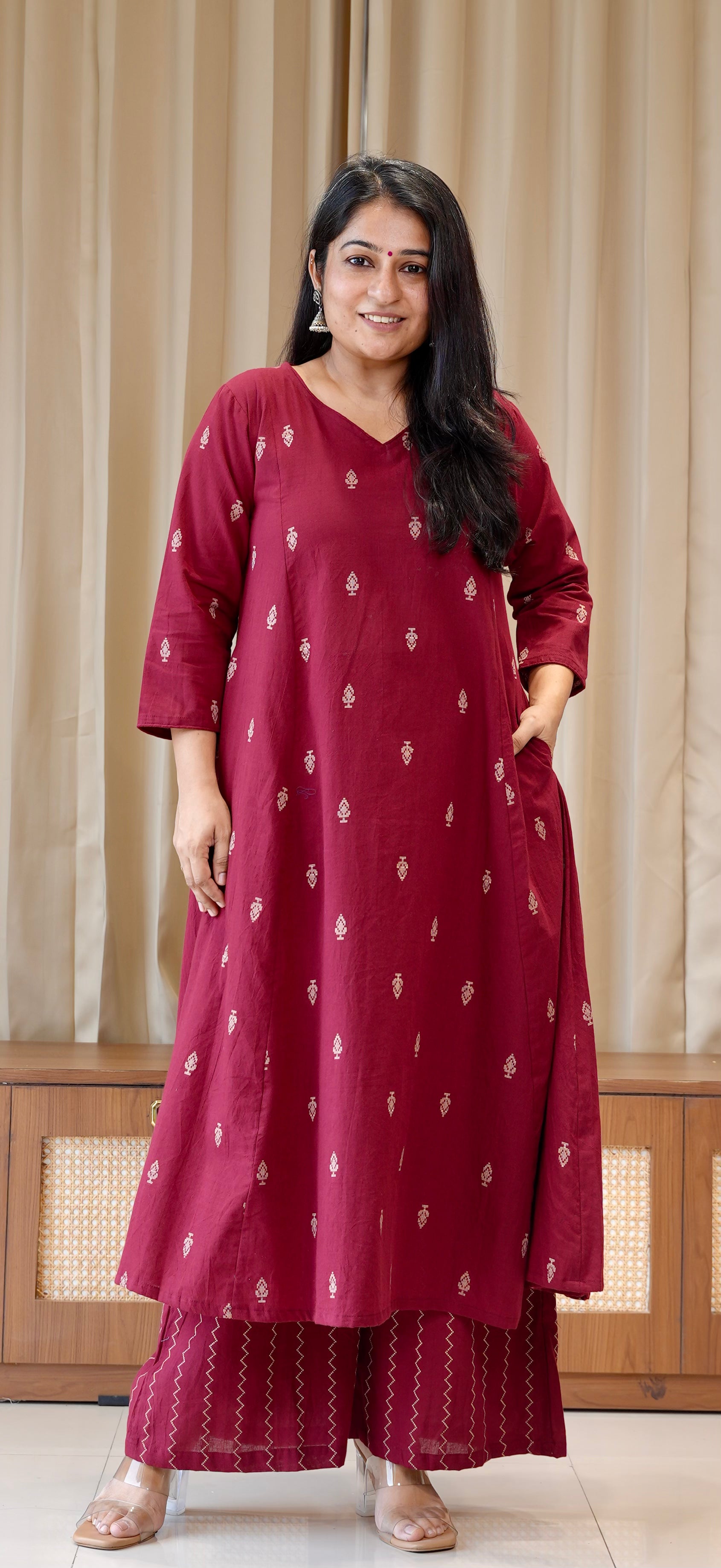 Kripa Handwoven Cotton Kurta Set - Maroon