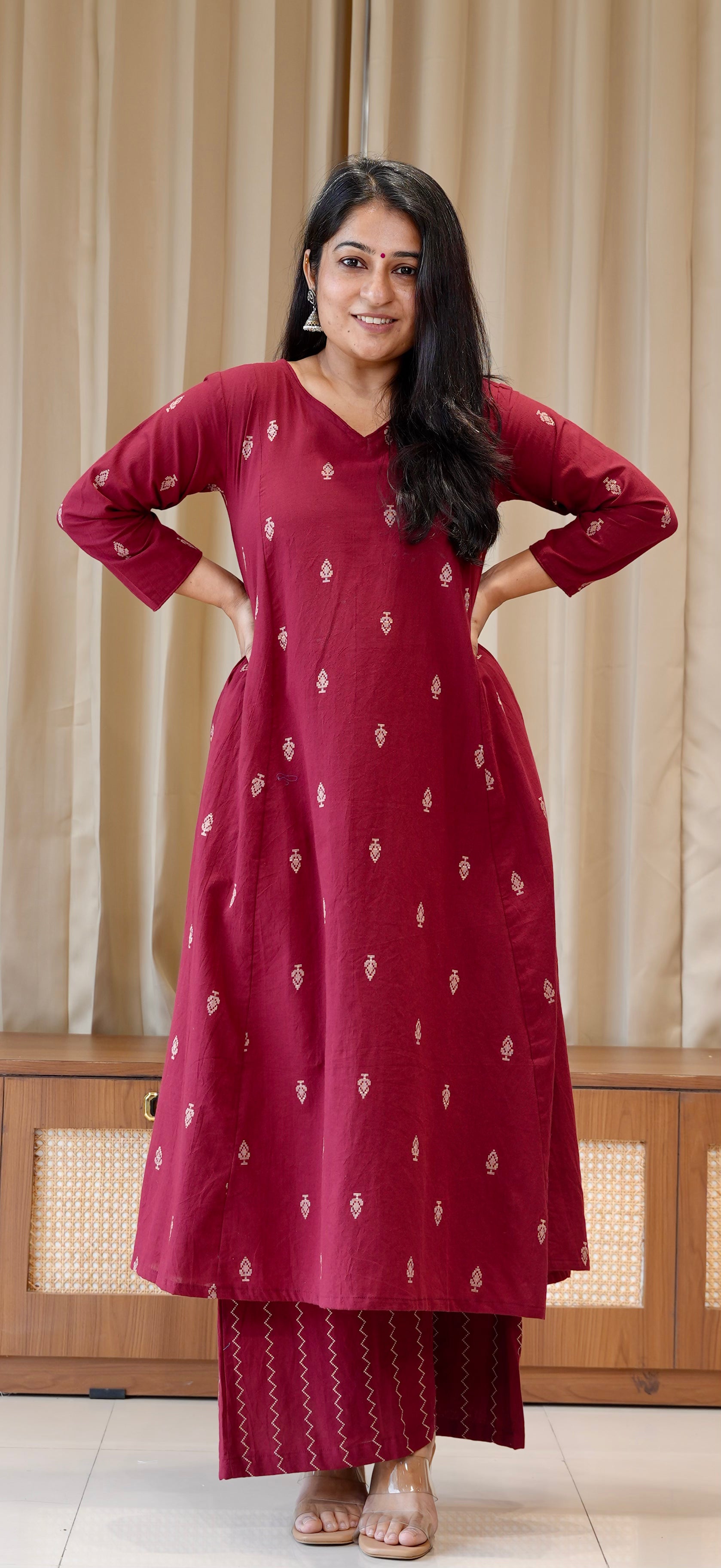 Kripa Handwoven Cotton Kurta Set - Maroon