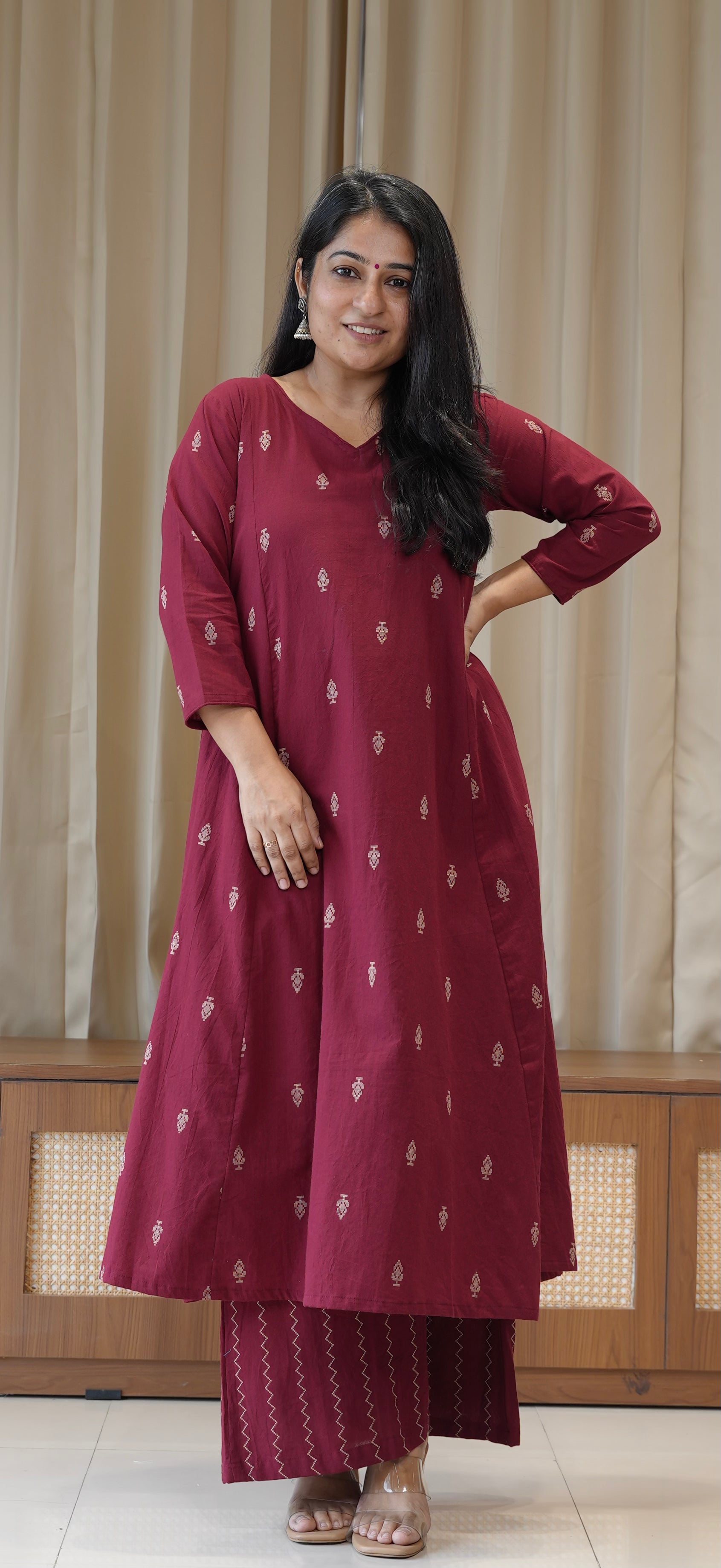 Kripa Handwoven Cotton Kurta Set - Maroon