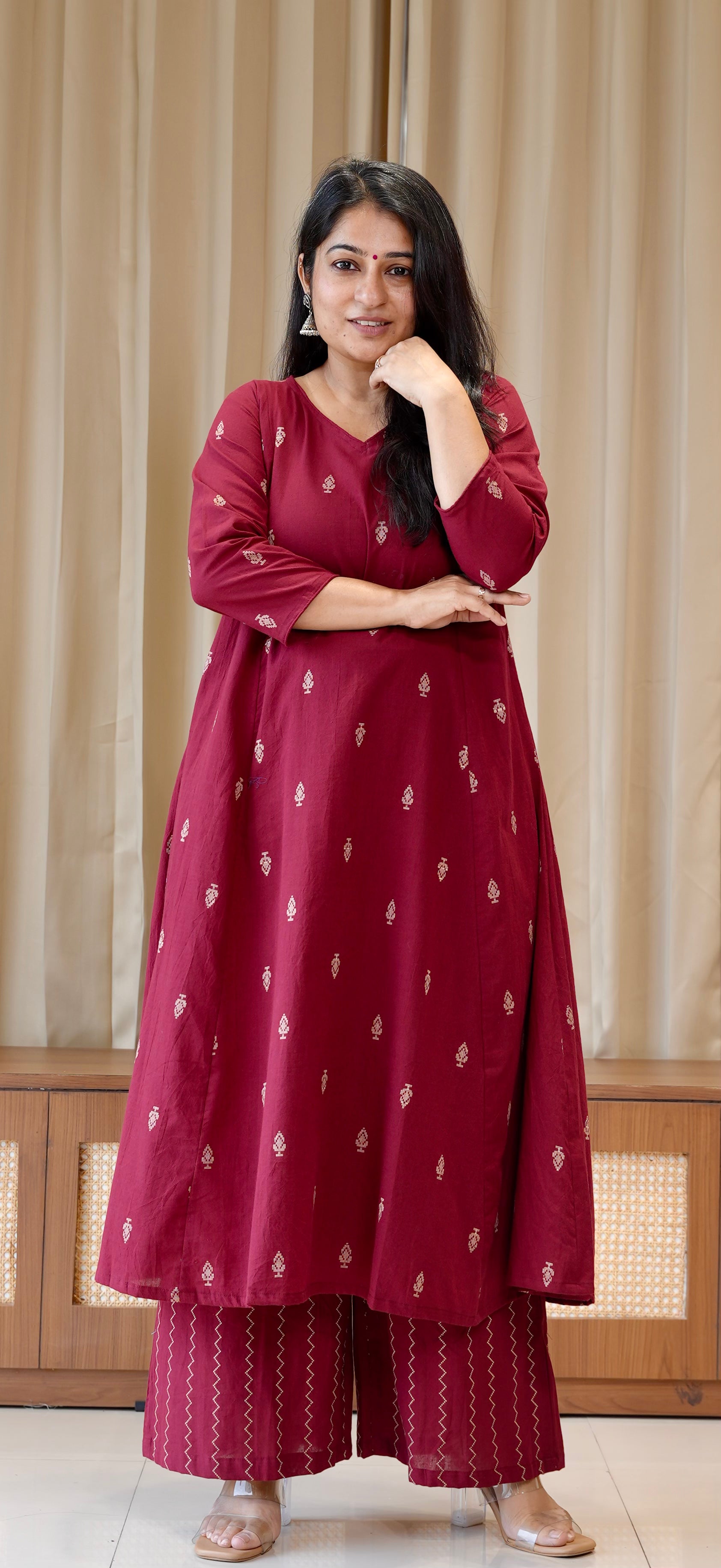 Kripa Handwoven Cotton Kurta Set - Maroon