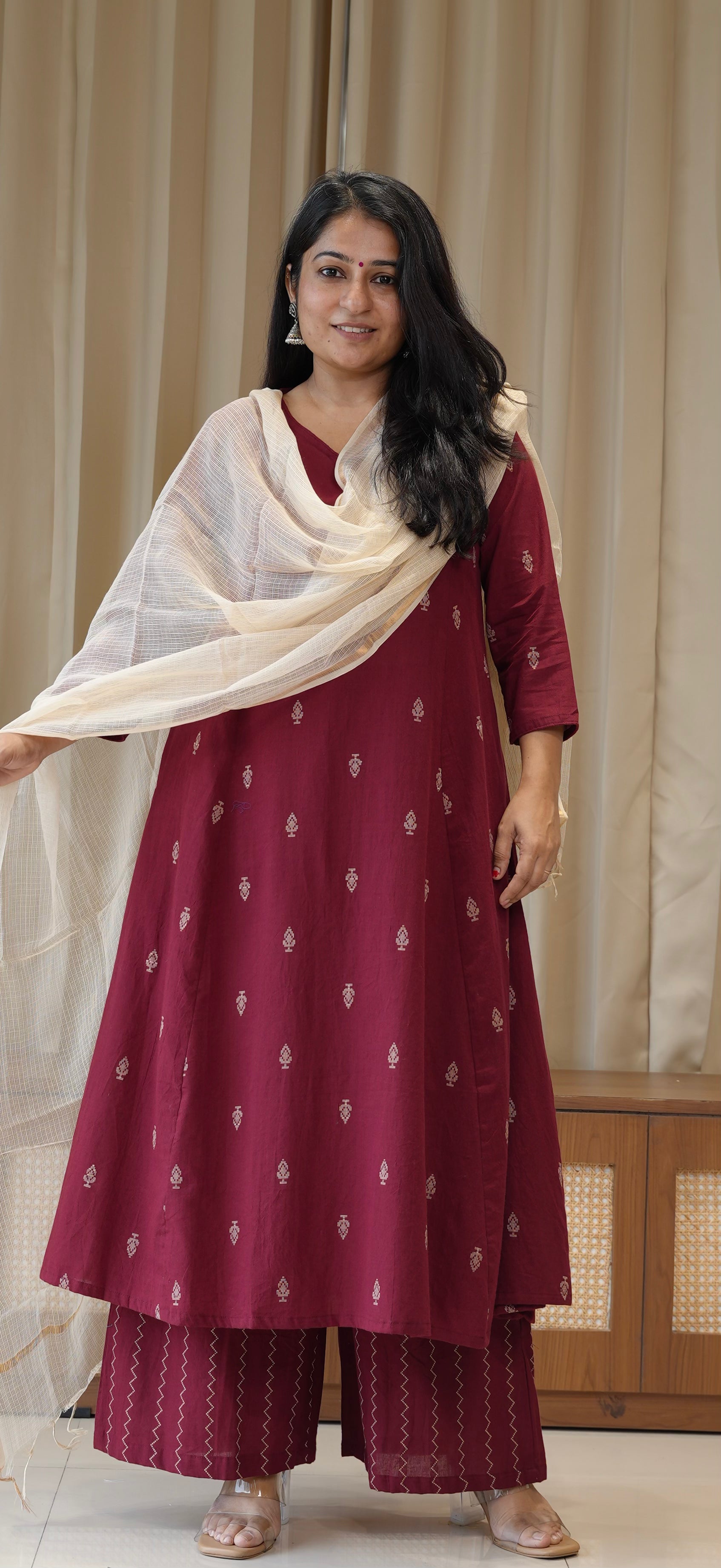 Kripa Handwoven Cotton Kurta Set - Maroon