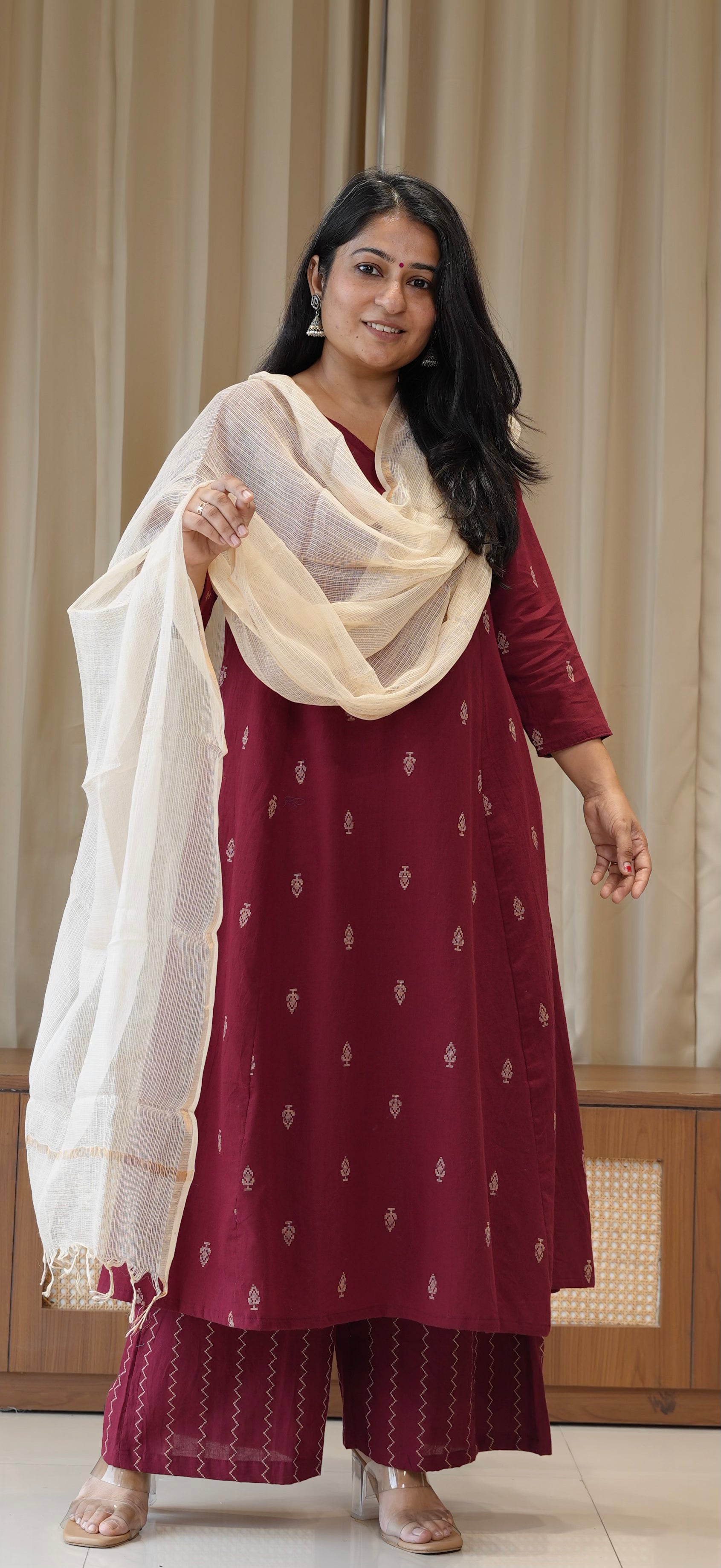 Kripa Handwoven Cotton Kurta Set - Maroon