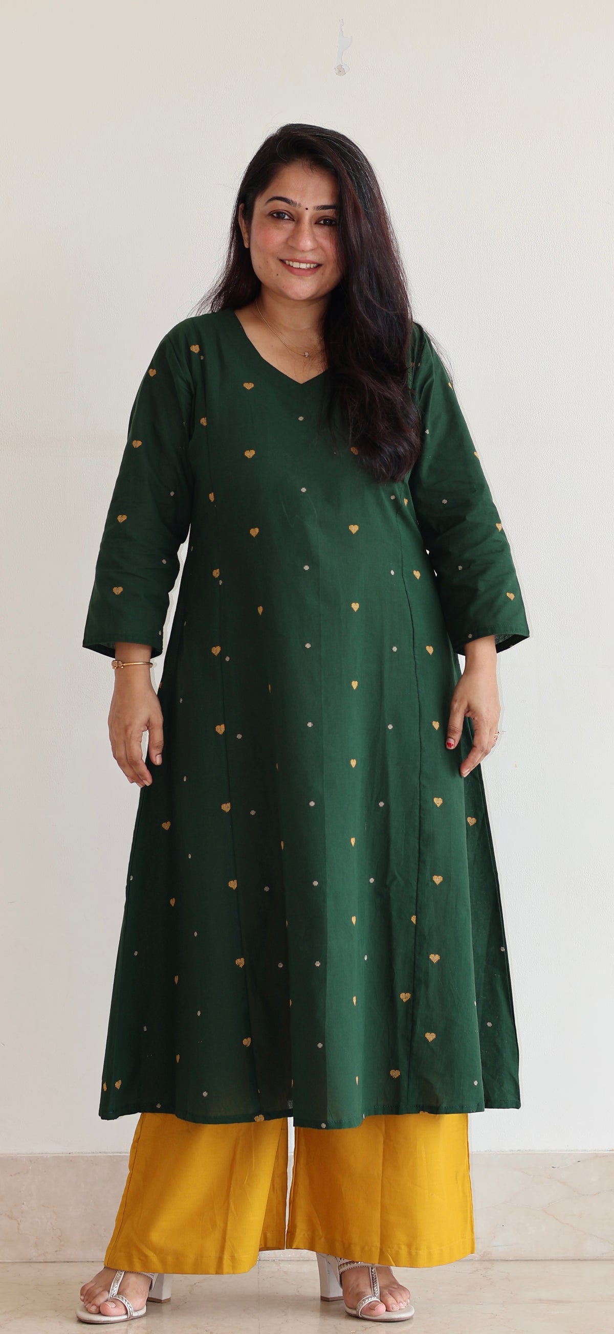 Hearts Handwoven Cotton Kurta - Dark Green