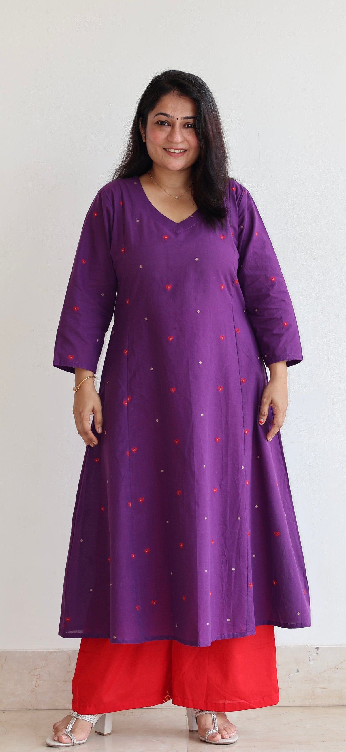 Hearts Handwoven Cotton Kurta - Purple