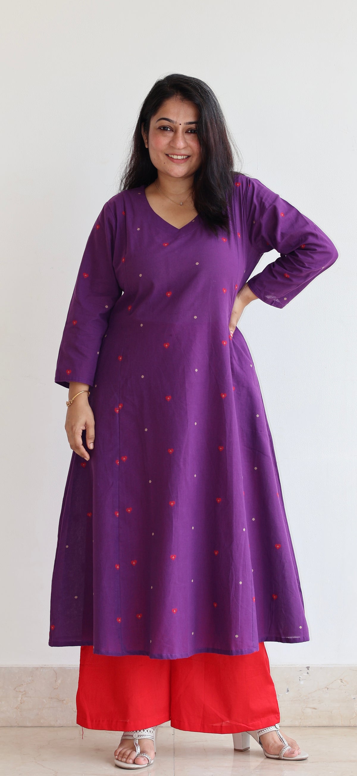 Hearts Handwoven Cotton Kurta - Purple
