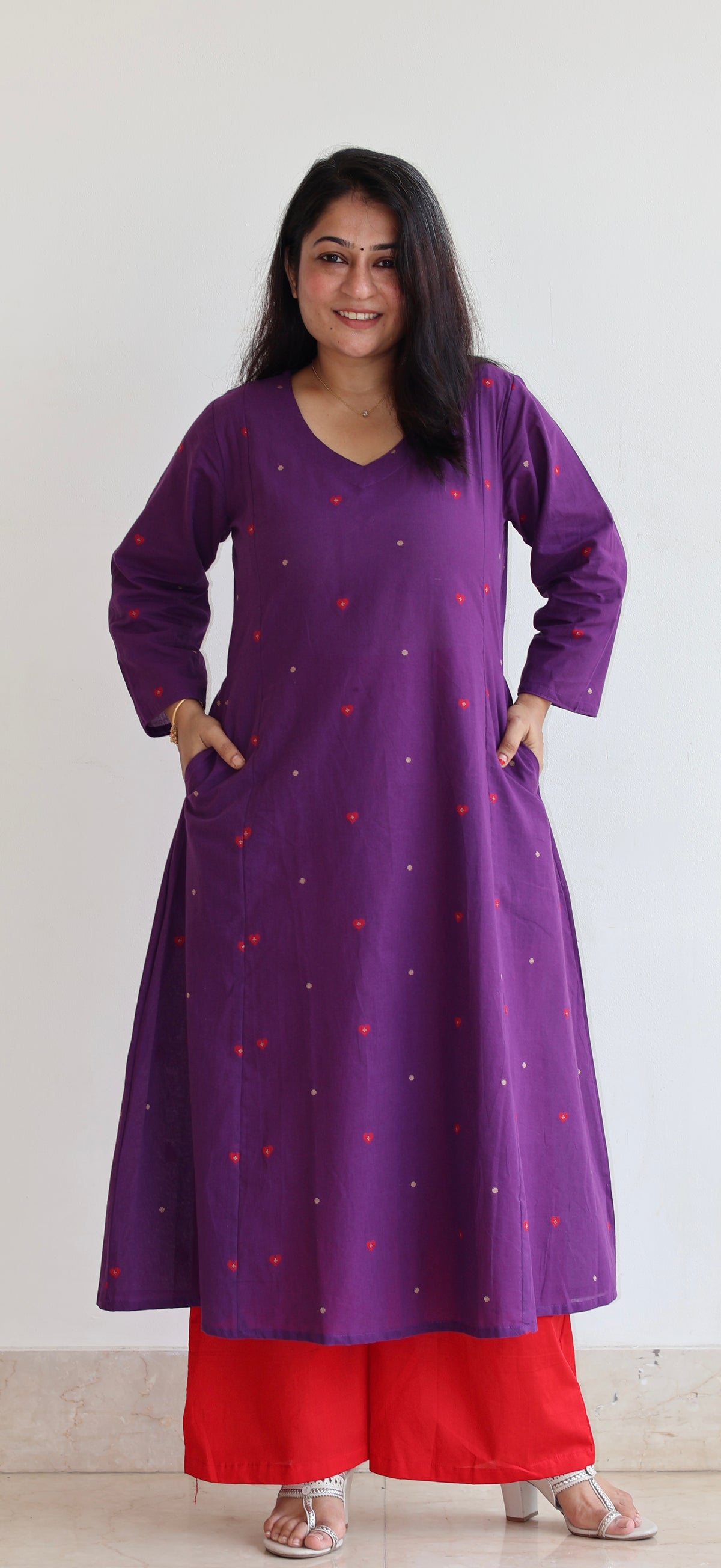 Hearts Handwoven Cotton Kurta - Purple